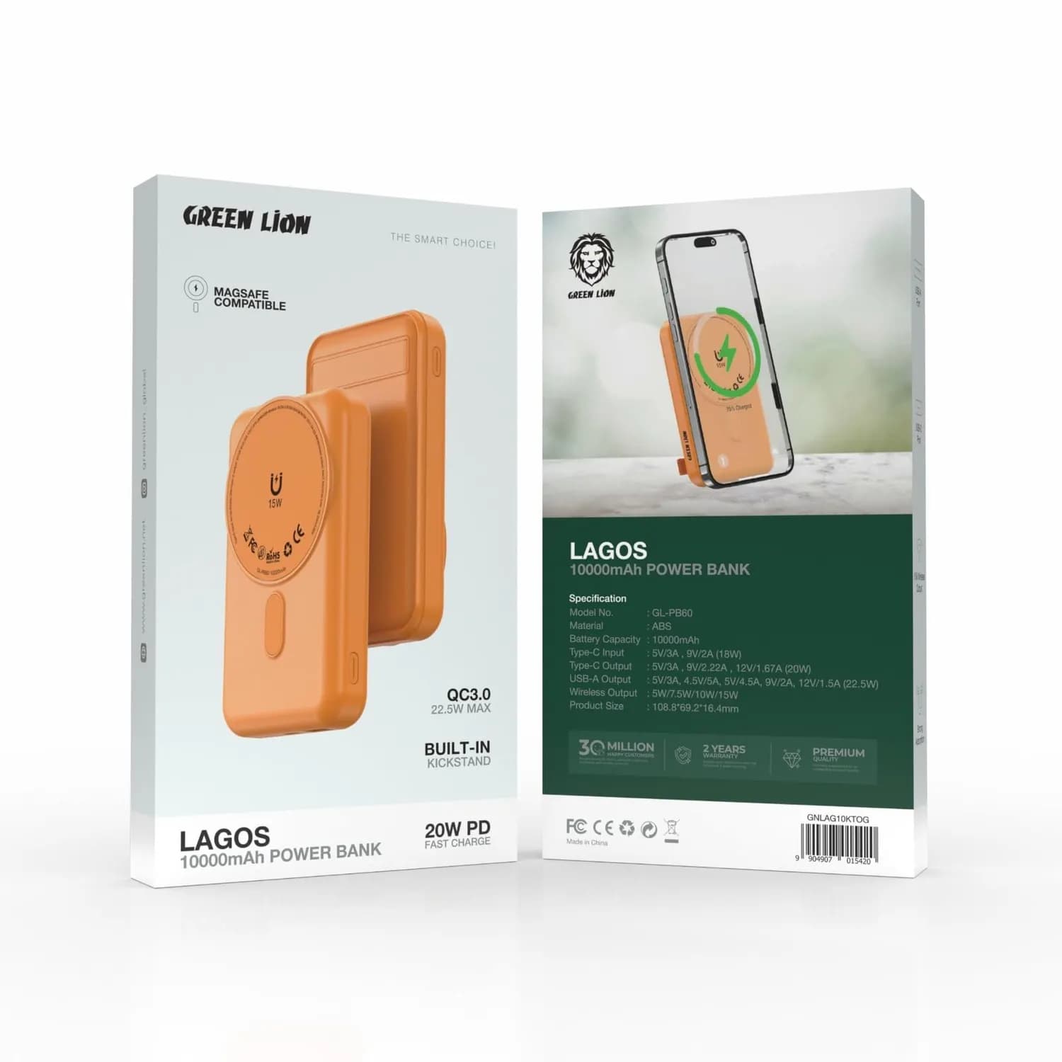 Green Lion Power Bank Lagos - 10000mAh PD 20W Wireless, Orange 3