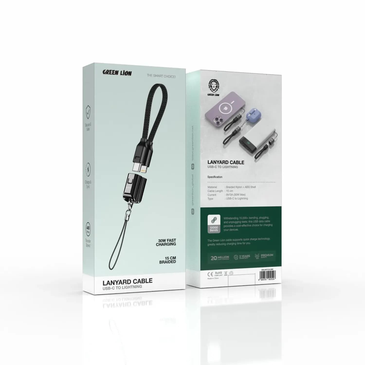 Green Lion USB-C to Lightning Cable - 30W Fast Charging, Braided, 15cm 3