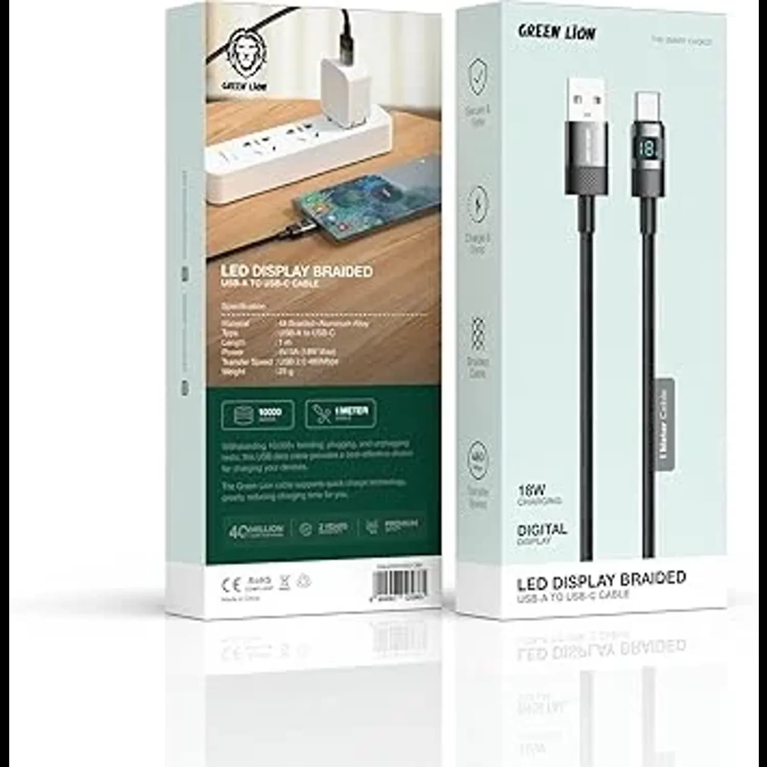 Green Lion USB-A to USB-C Cable - 18W Fast Charge, Black 3