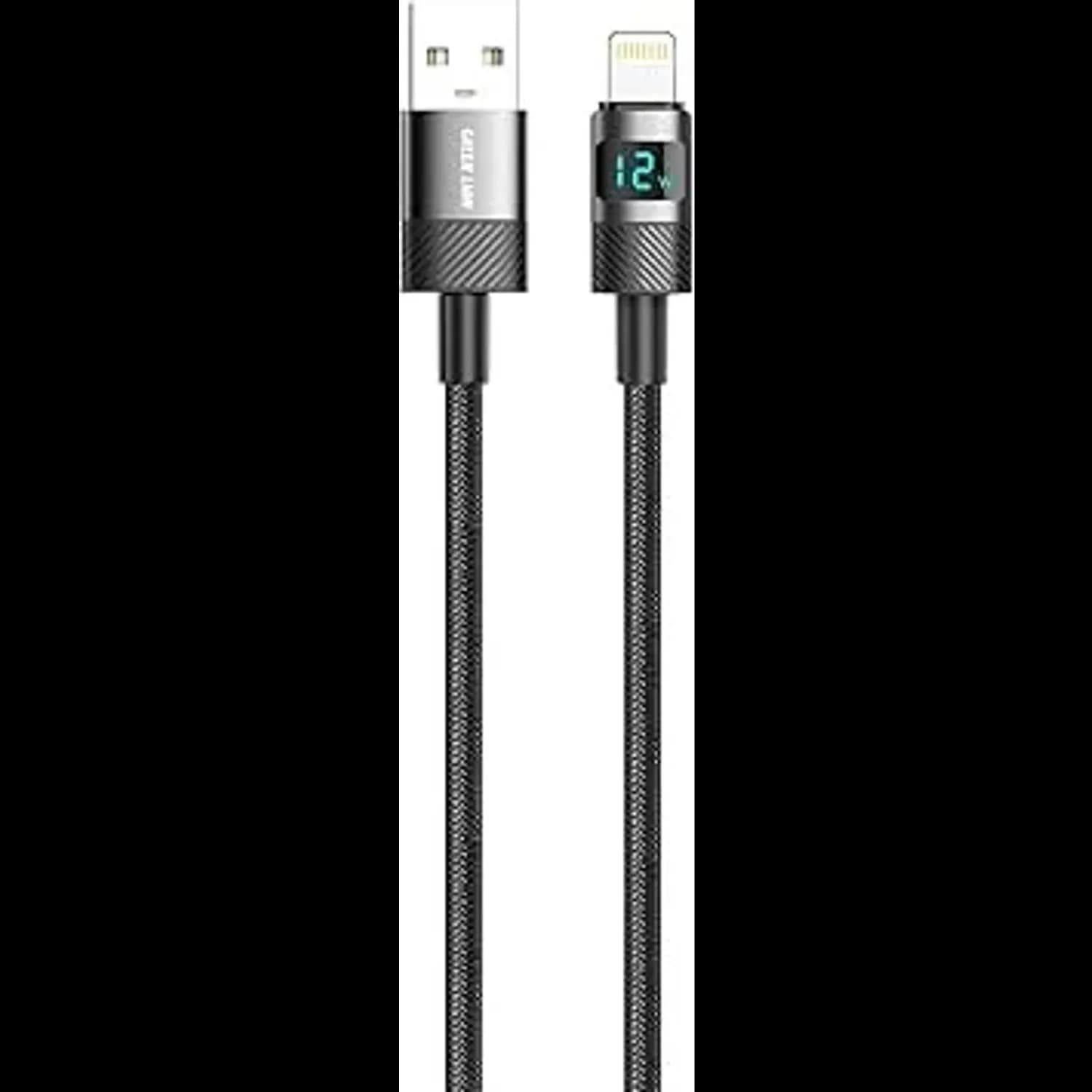 Green Lion USB-A to Lightning Cable - 12W Fast Charge, LED Display, Black 1