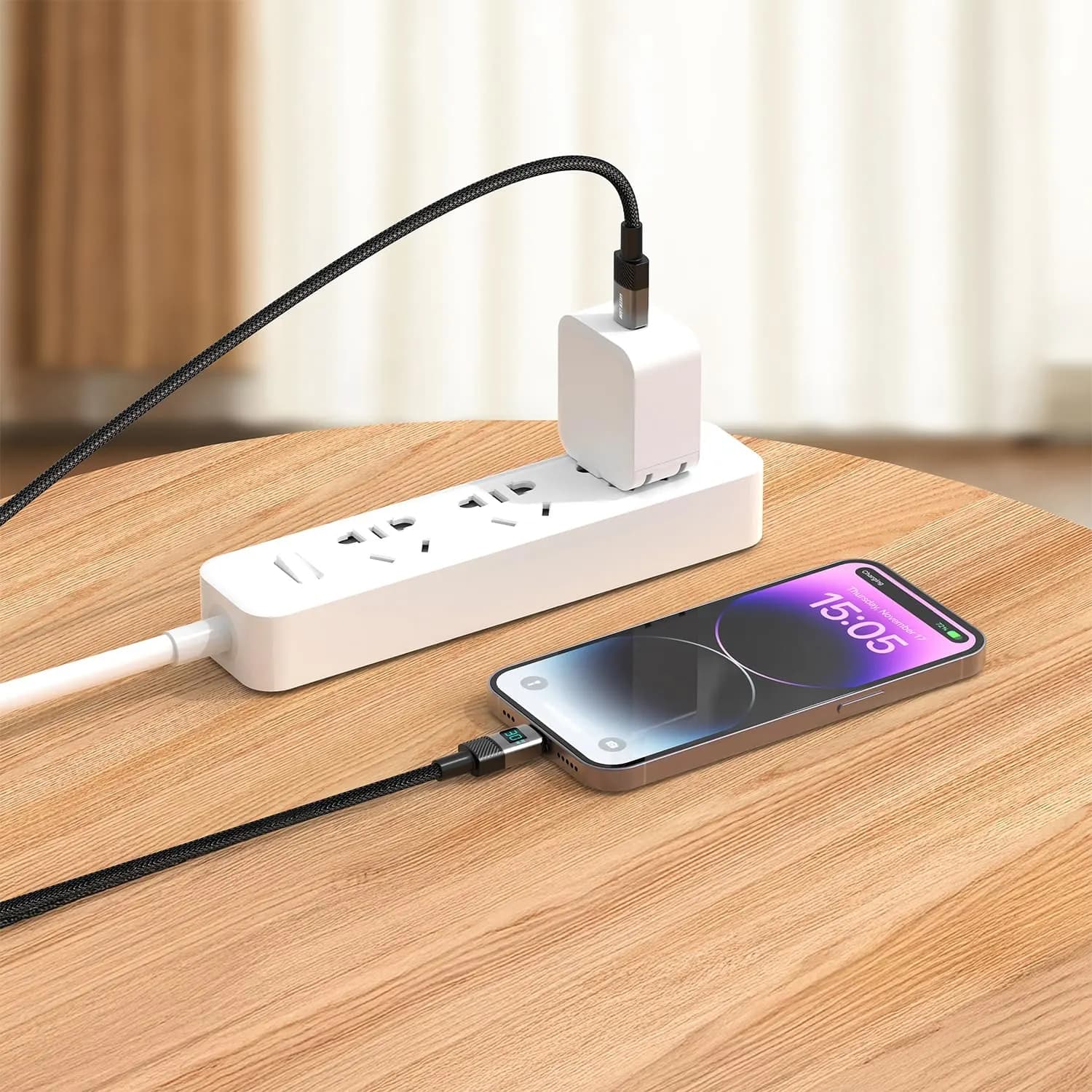 Green Lion USB-C to Lightning Cable - 30W Fast Charge, LED Display, Black 2