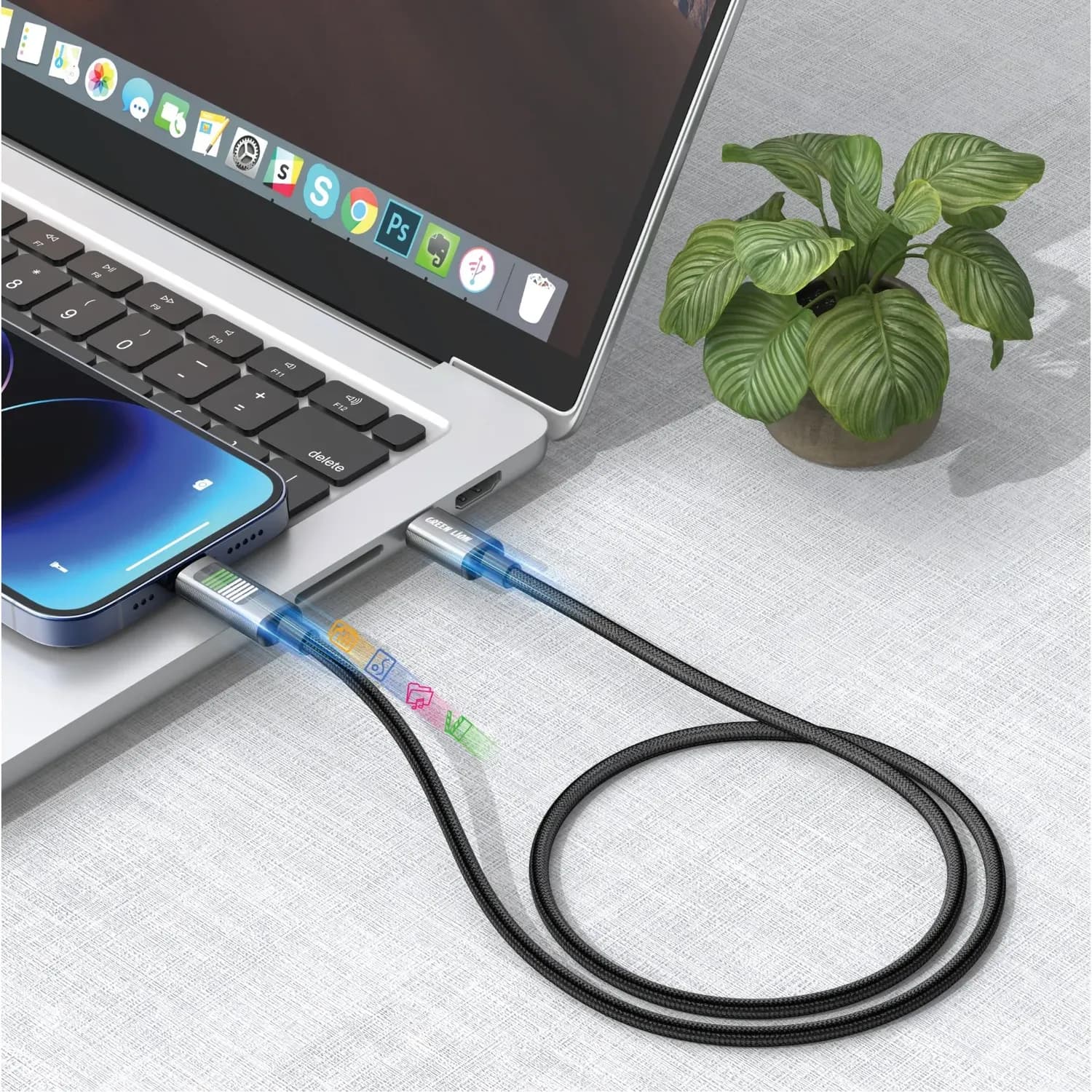 Green Lion Charging Cable - USB-C to Lightning, LED, Black 2