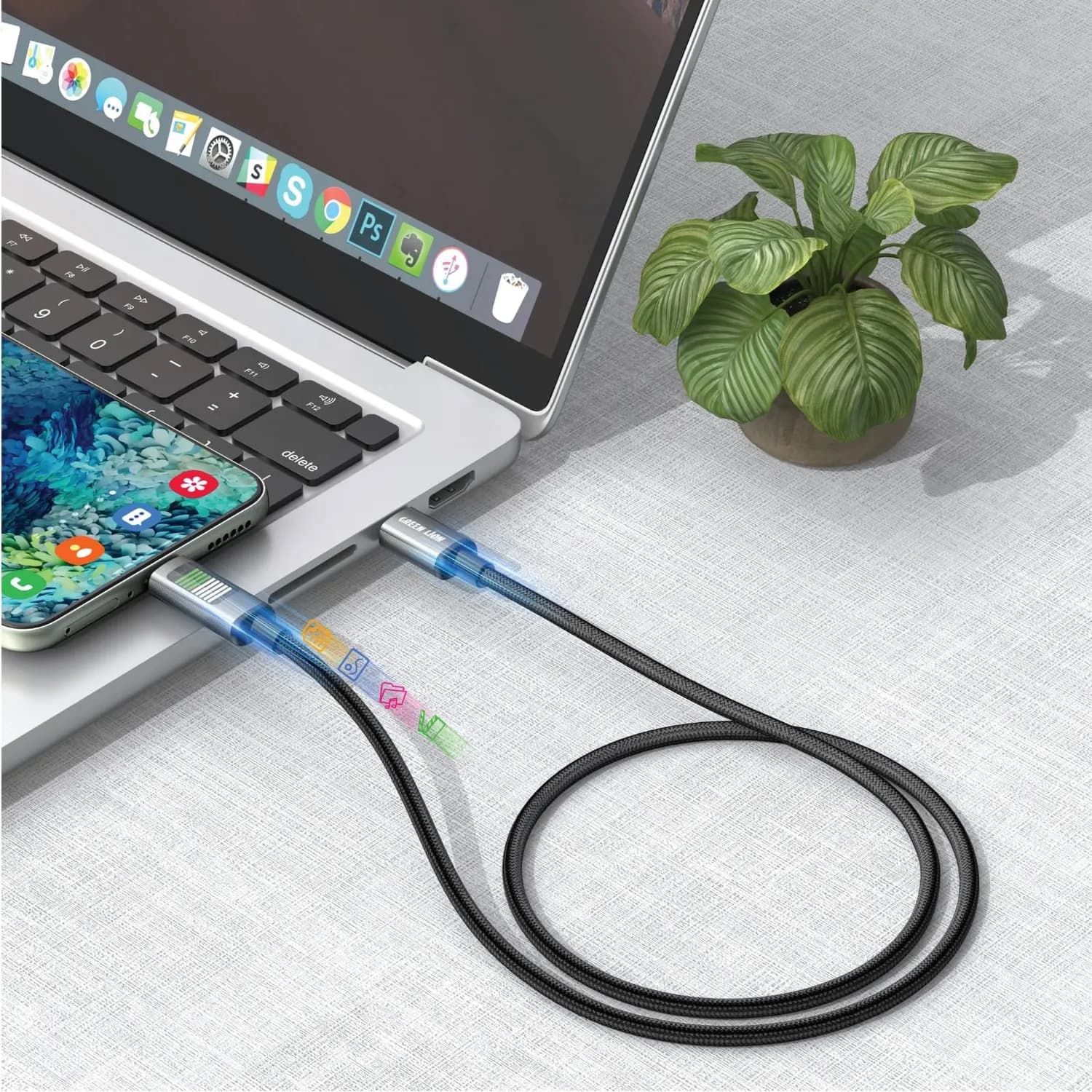 Green Lion USB-C to USB-C Charging Cable - LED Indicator, Black 2