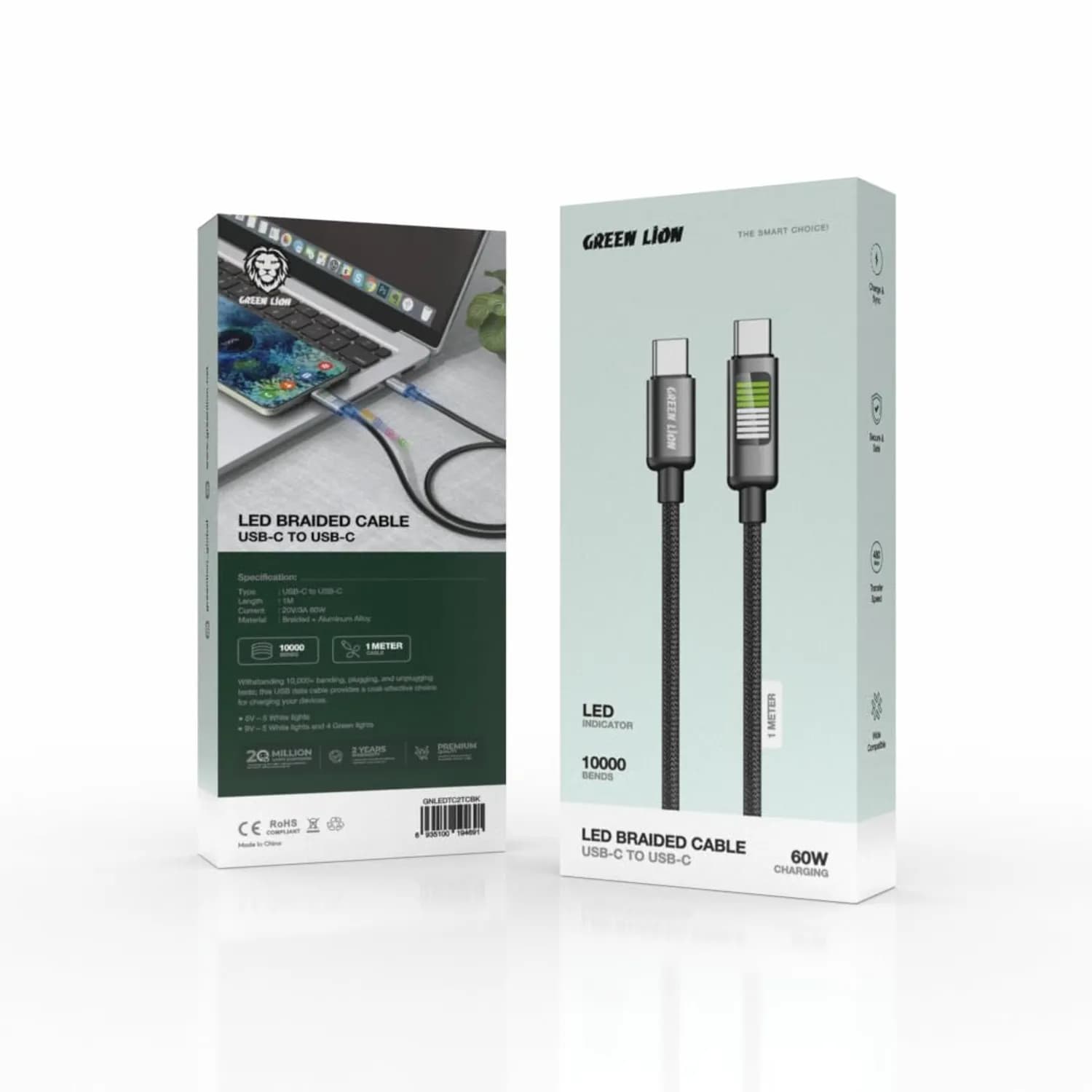 Green Lion USB-C to USB-C Charging Cable - LED Indicator, Black 3