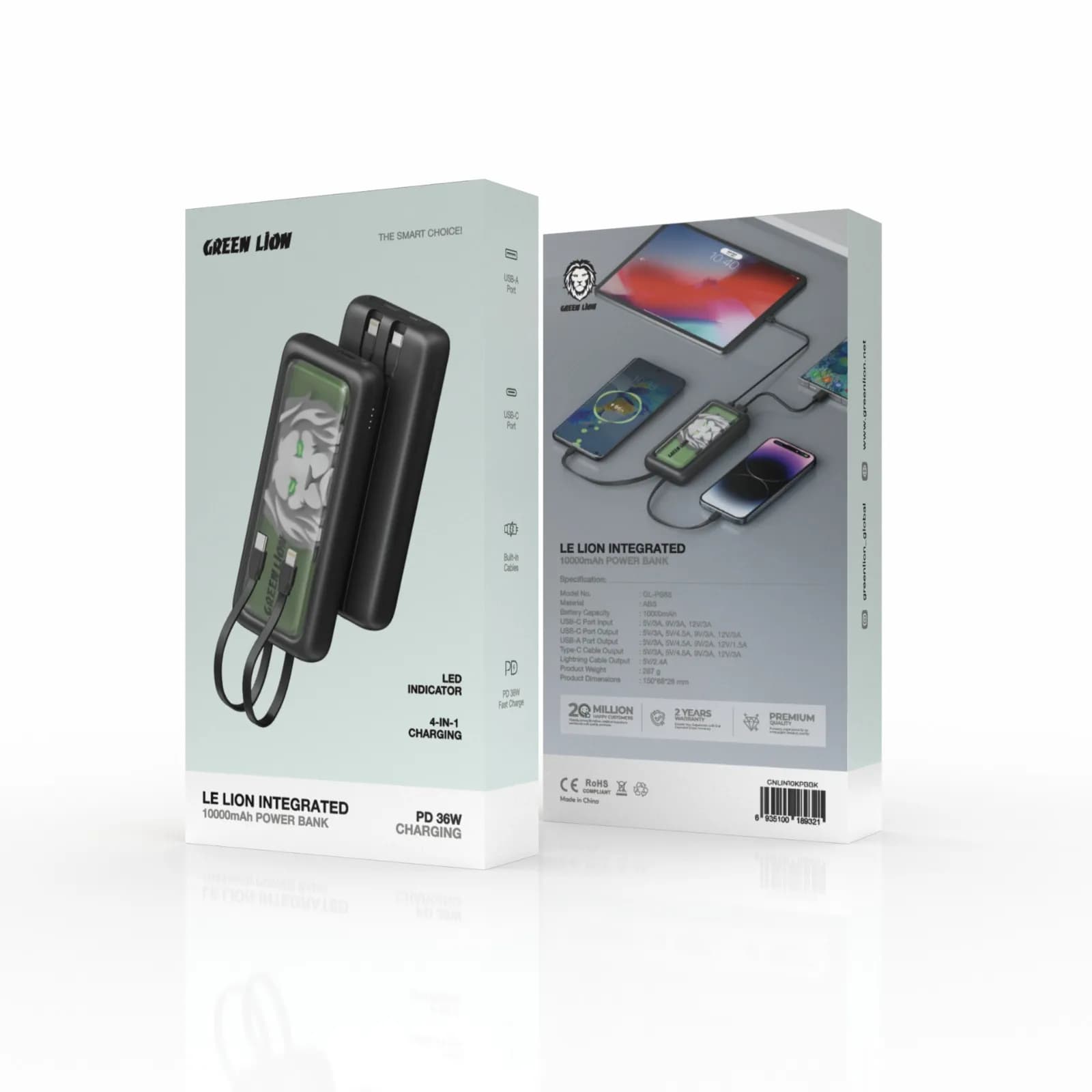Green Lion Le Lion Integrated 10000mAh Power Bank - Black 2