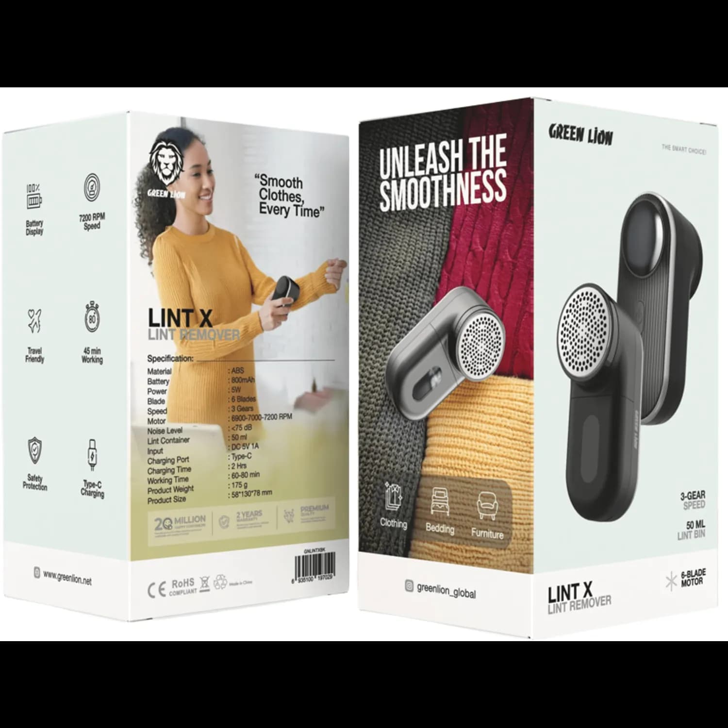 Green Lion Fabric Shaver LINT-X - 3-Speed, Rechargeable, Black 4