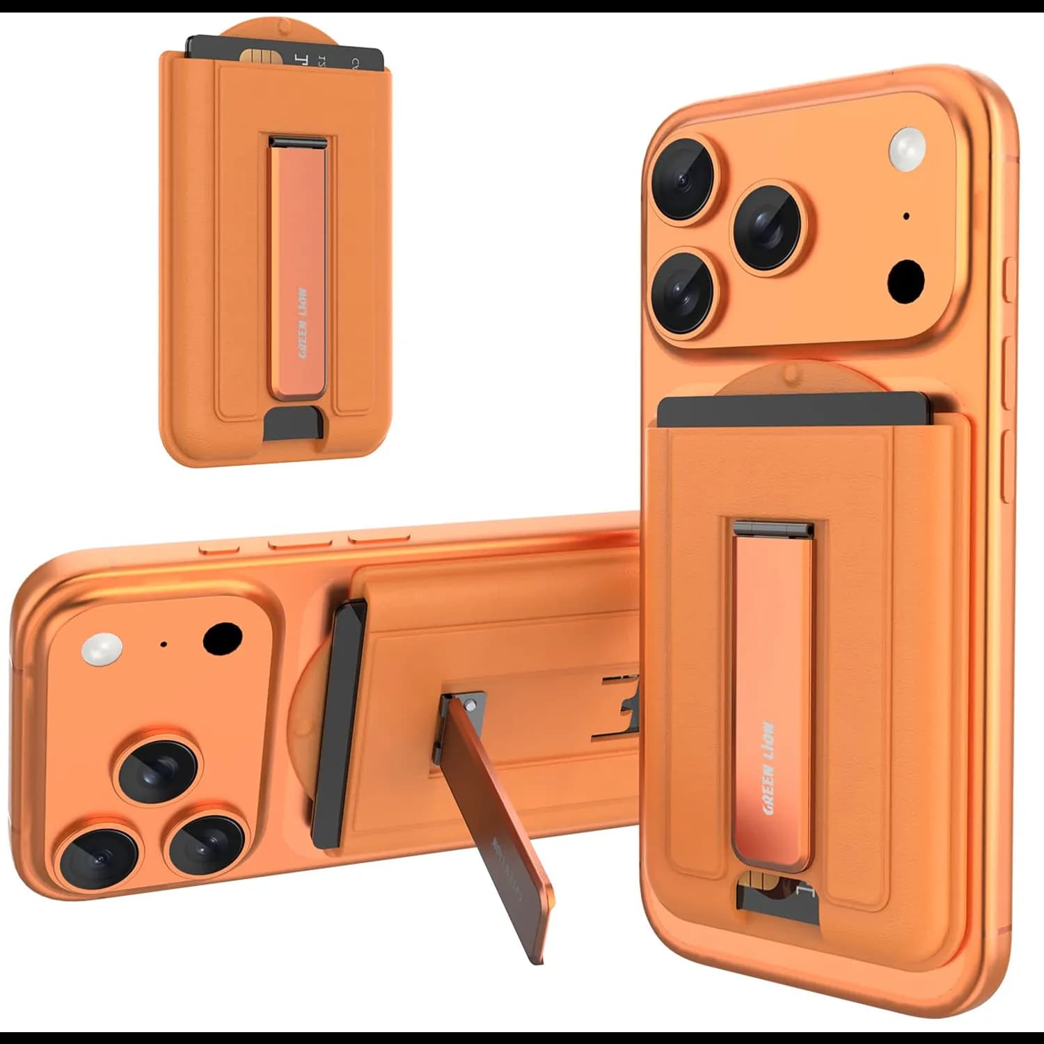 Green Lion Mag Wallet Kickstand - 2 Card, Adjustable, Black — Orange 1