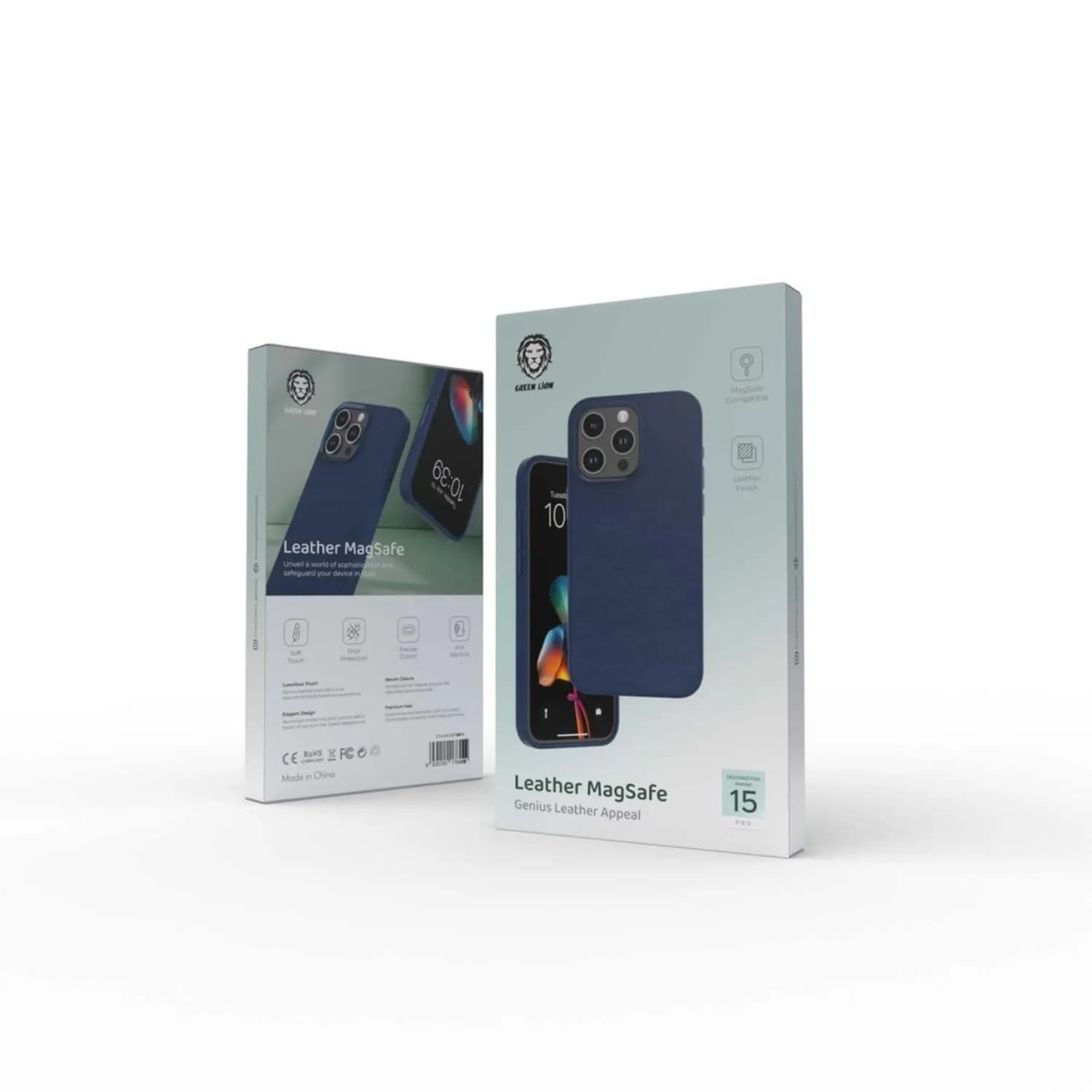 Green Lion Leather Case iPhone 15 Pro - MagSafe Compatible, Blue 2