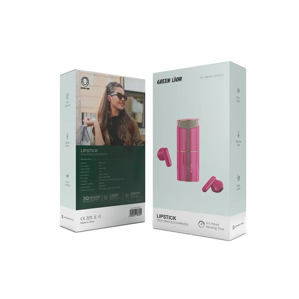 Green Lion Lipstick True Wireless Earbuds - Pink 2
