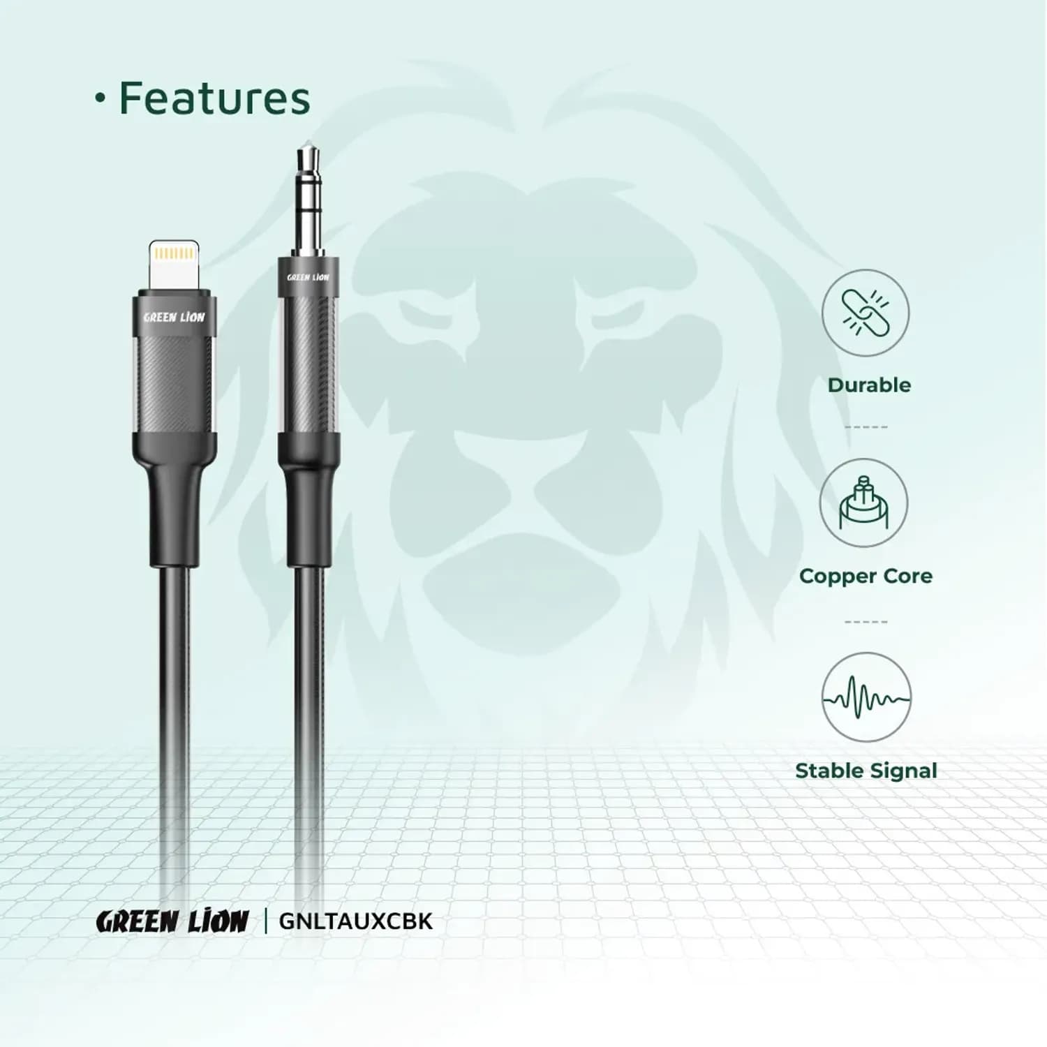 Green Lion Lightning to AUX Cable - Braided, Black 3