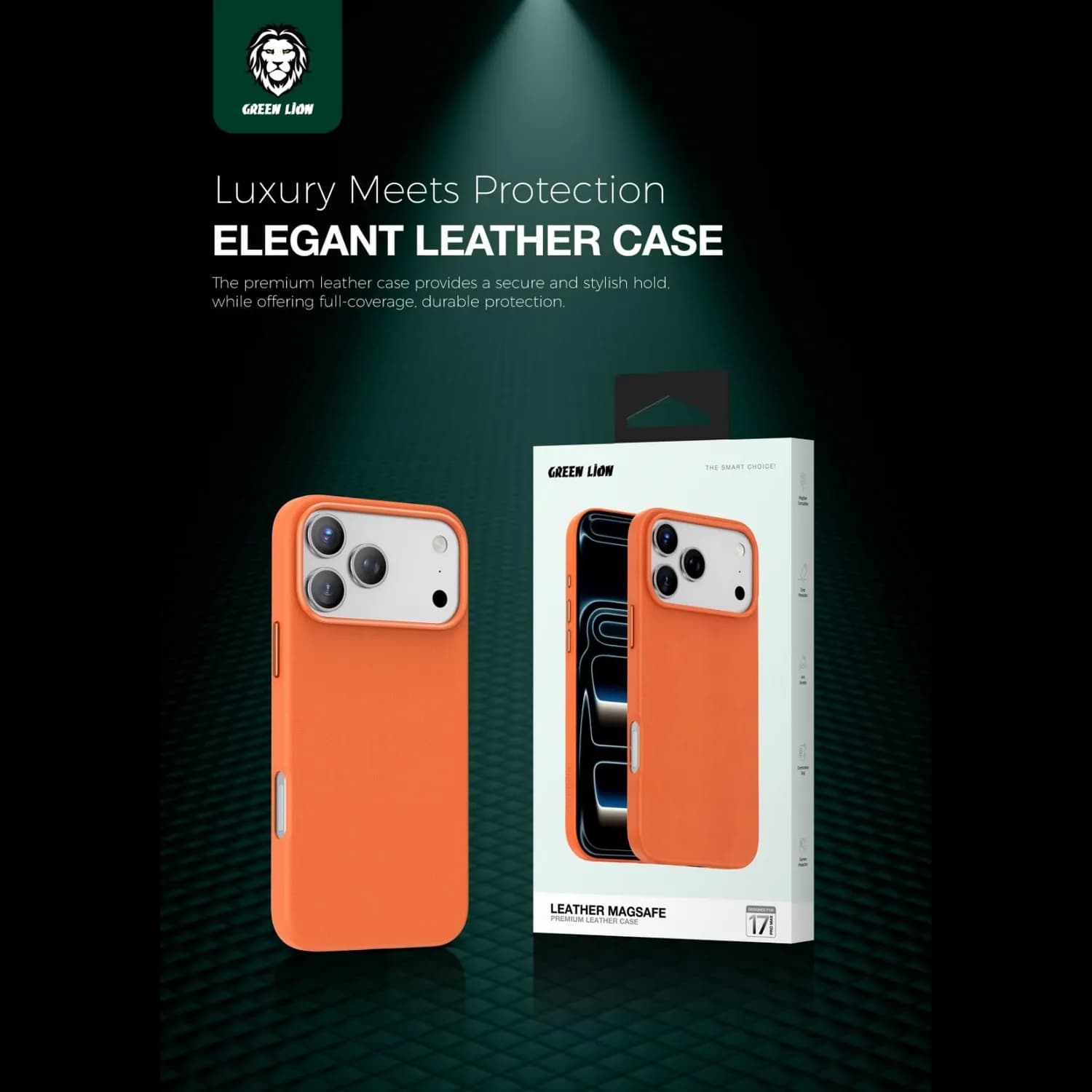 Green Lion Leather Case iPhone 17 Pro Max - Eco-Leather, Orange 3