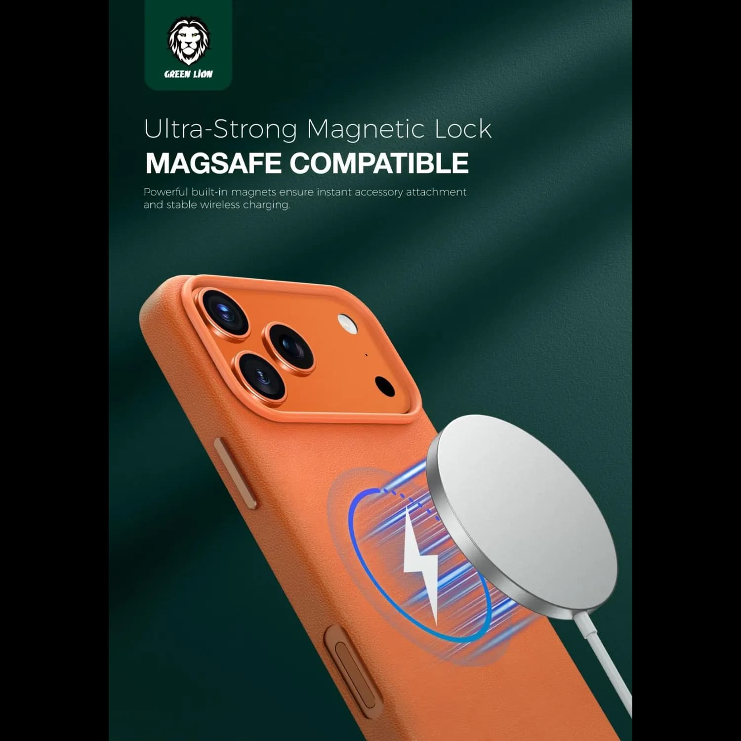 Green Lion Leather iPhone 17 Pro Case - Eco-Leather, Orange 2