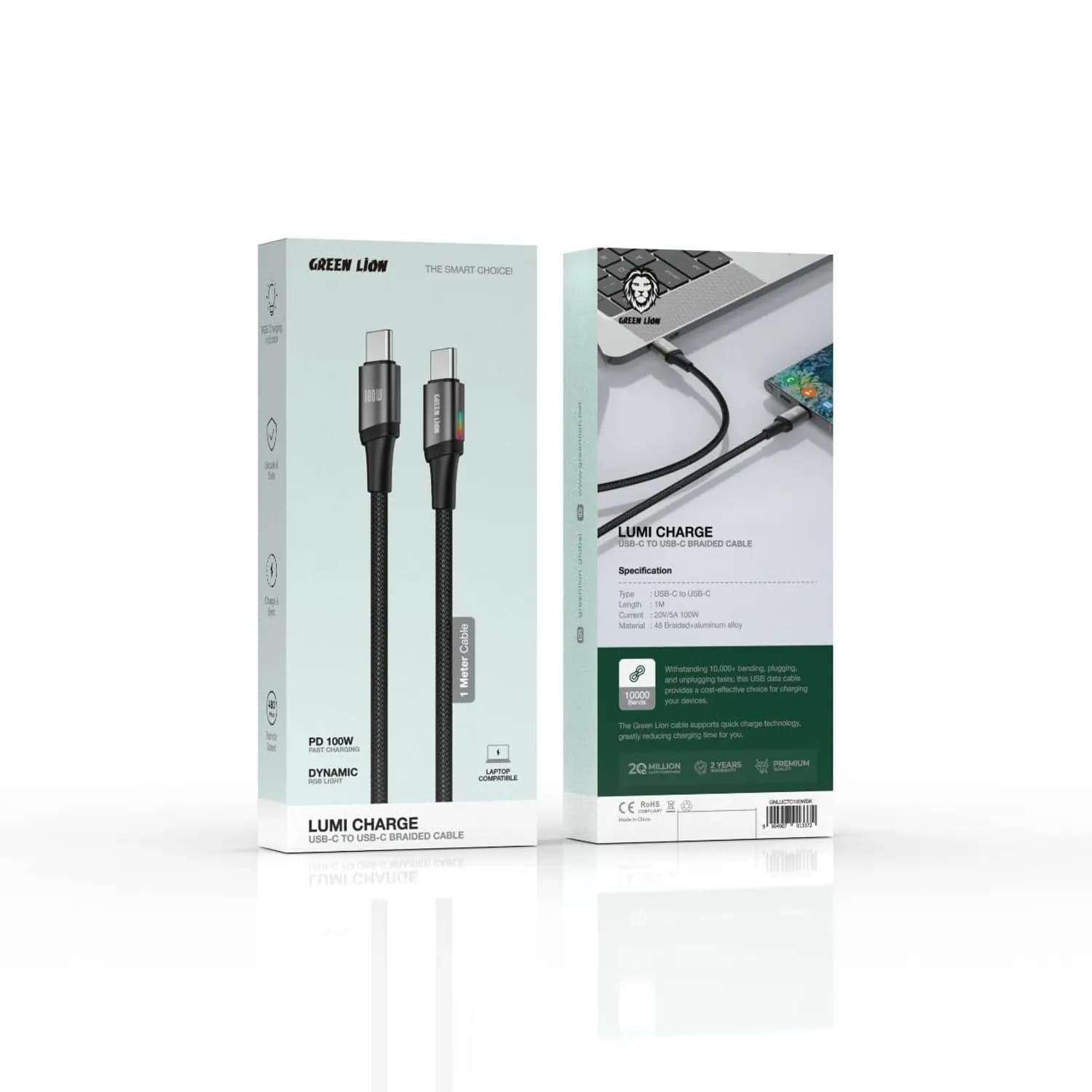 Green Lion USB-C Cable Lumi - 100W PD Fast Charging, Black 2