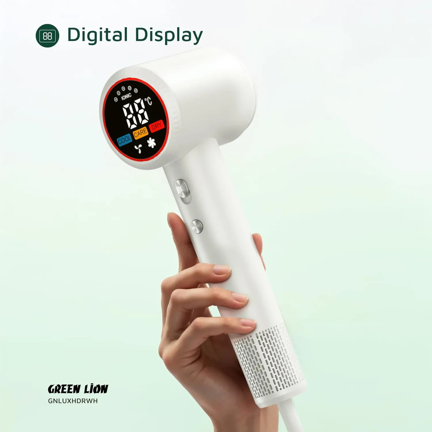 Green Lion Hair Dryer LUXAIR - 1600W, Digital Display, White — Grey 6