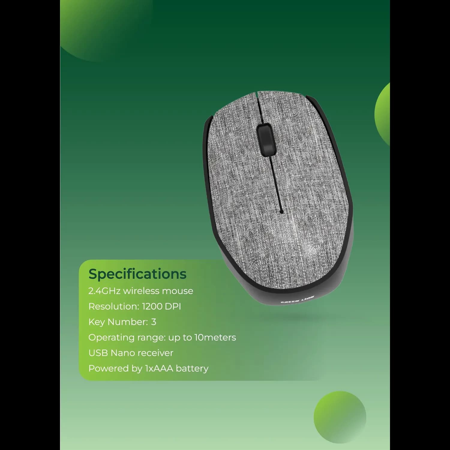 Green Lion Wireless Mouse G100 - 1200 DPI, Gray 3