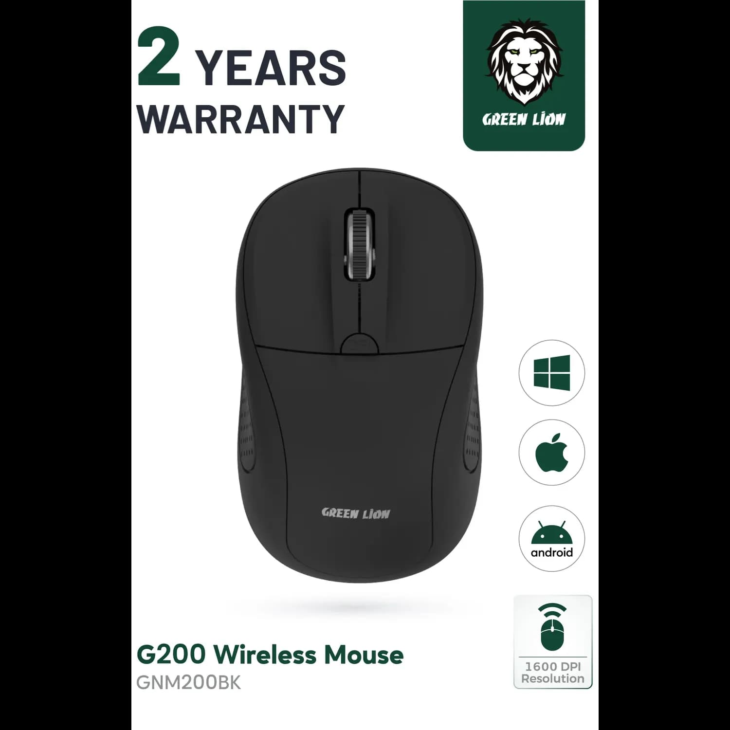 Green Lion Wireless Mouse G200 - 1600 DPI, Black 4