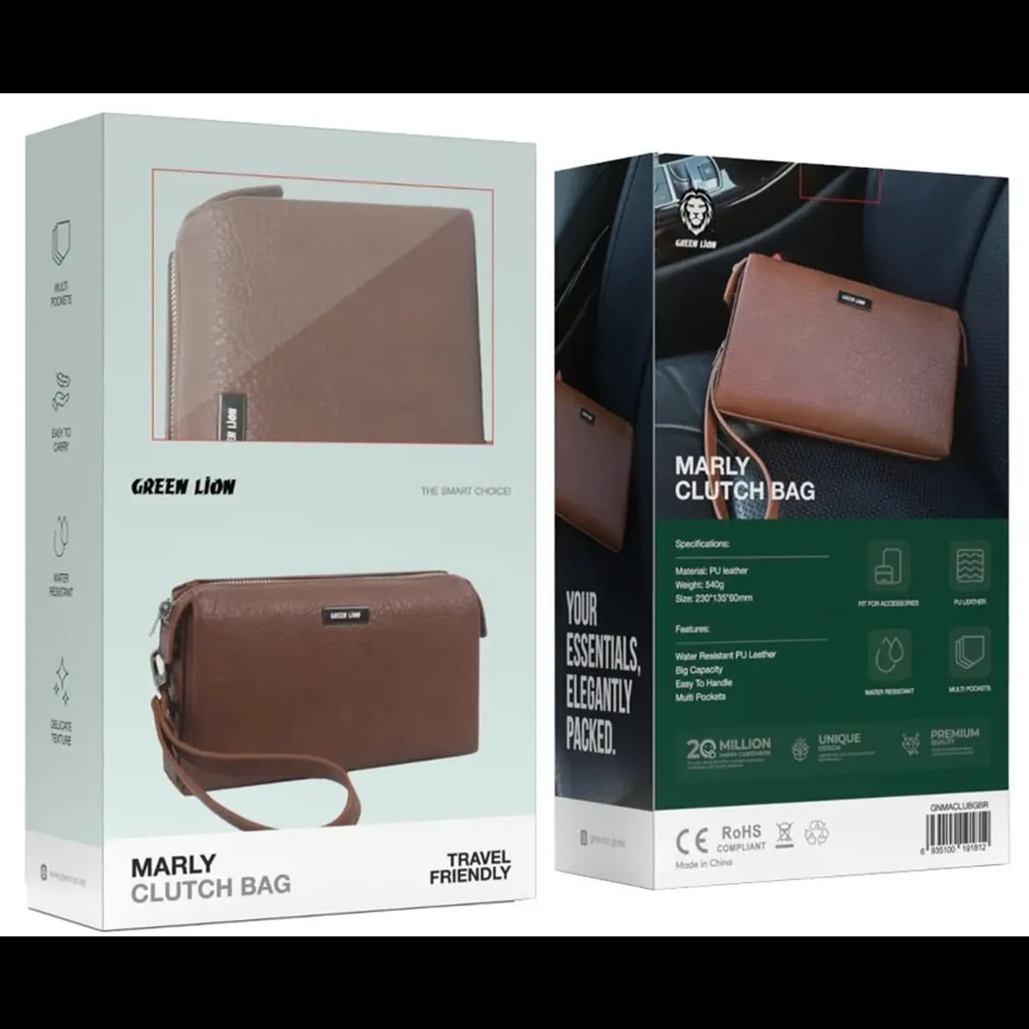 Green Lion Clutch Bag - Water-Resistant, Brown — Black 3