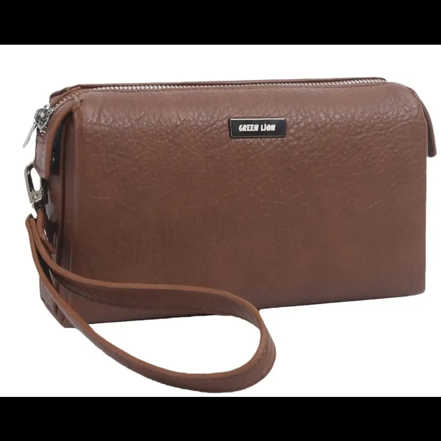 Green Lion Clutch Bag - Water-Resistant, Brown — Black 2
