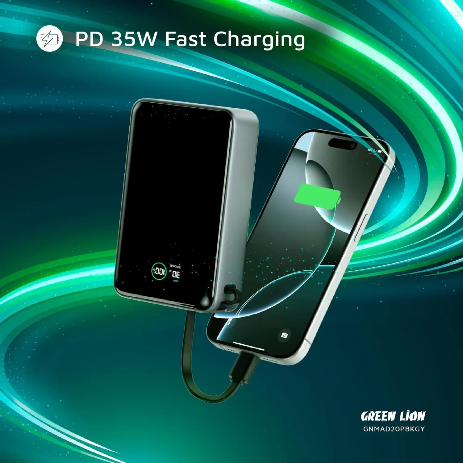 Green Lion Power Bank Madrid - 20000mAh PD 35W, Gray 4