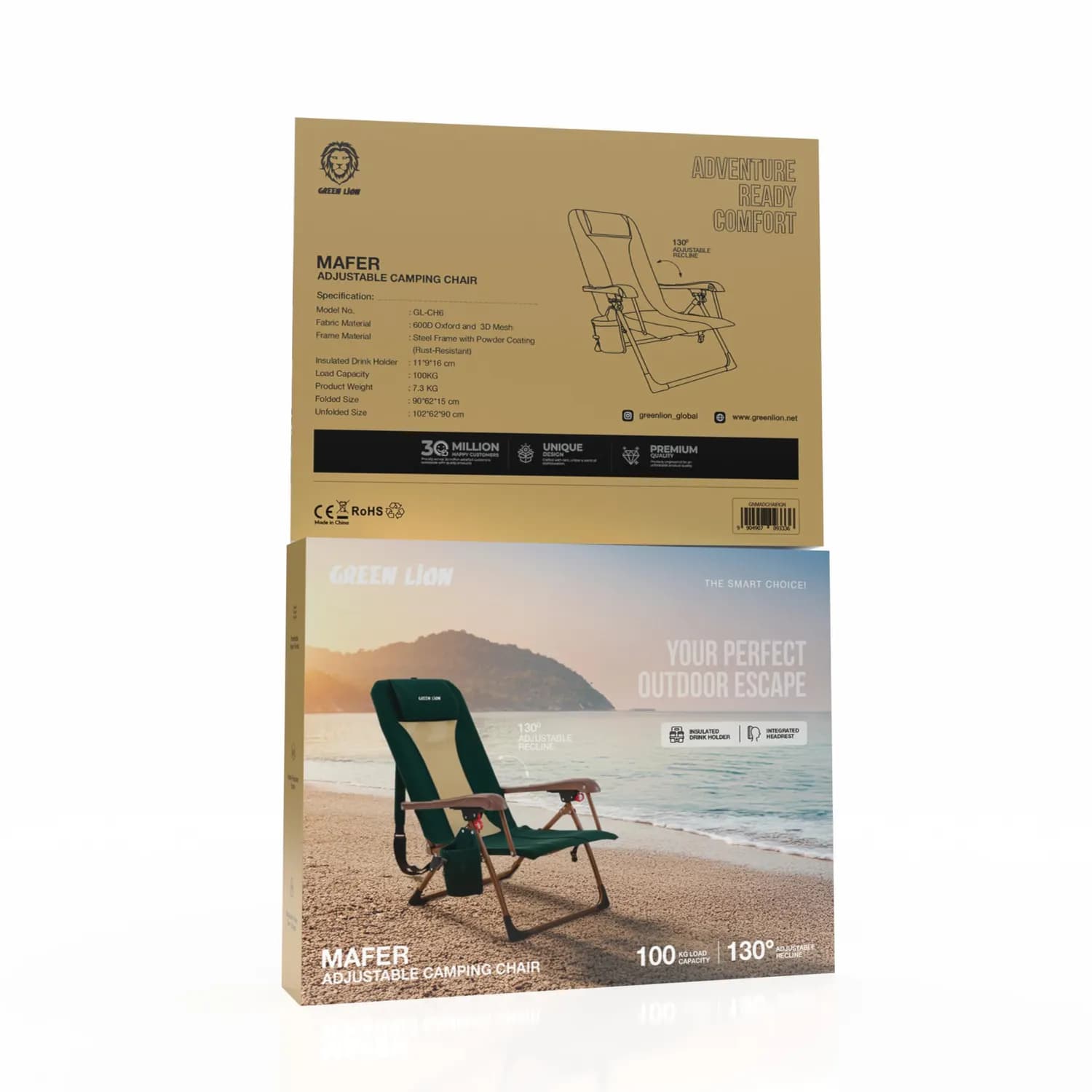 Green Lion Camping Chair Mafer - Foldable, Recline 130°, Green 4