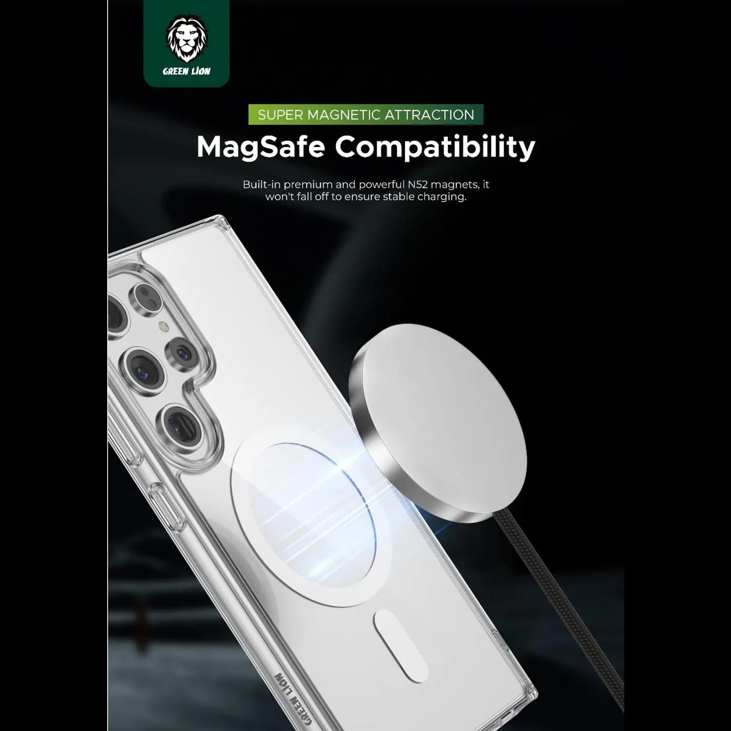 Green Lion iPhone 15 Pro Case - Magnetic Ring, Titanium 2