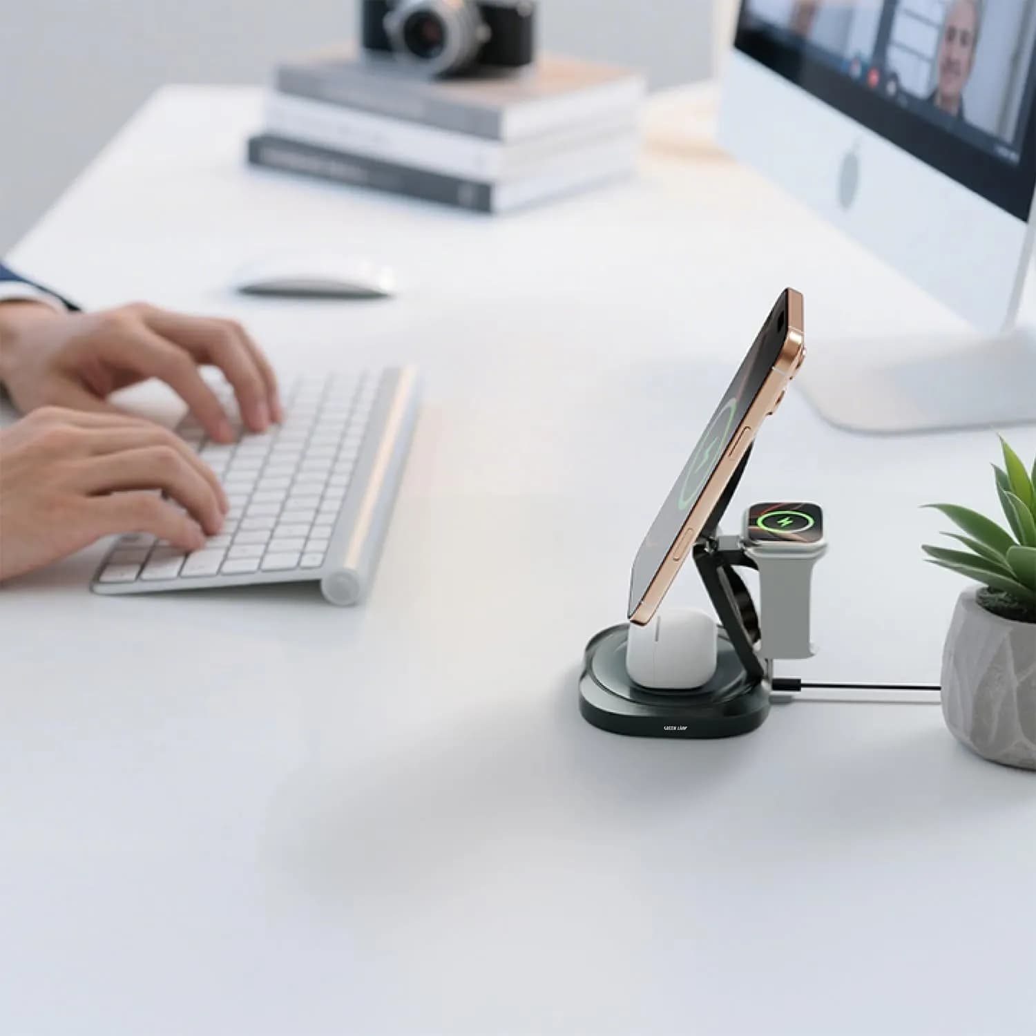 Green Lion Wireless Charger Qi2.2 - 3-in-1 Foldable 25W, Gray 2
