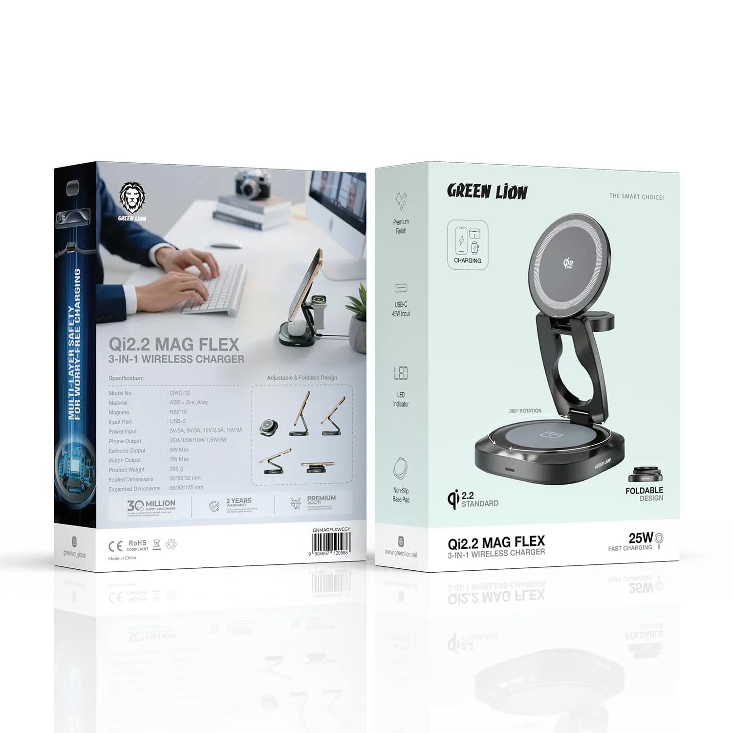 Green Lion Wireless Charger Qi2.2 - 3-in-1 Foldable 25W, Gray 3