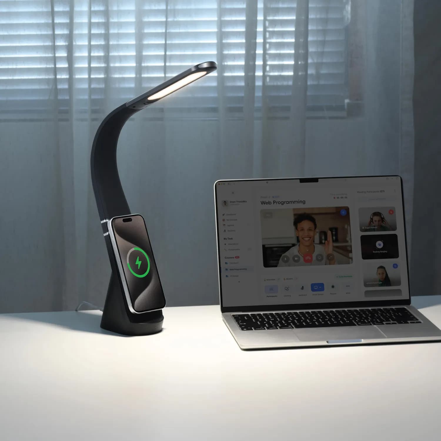Green Lion LED Desk Lamp - Wireless Charger, Black 3