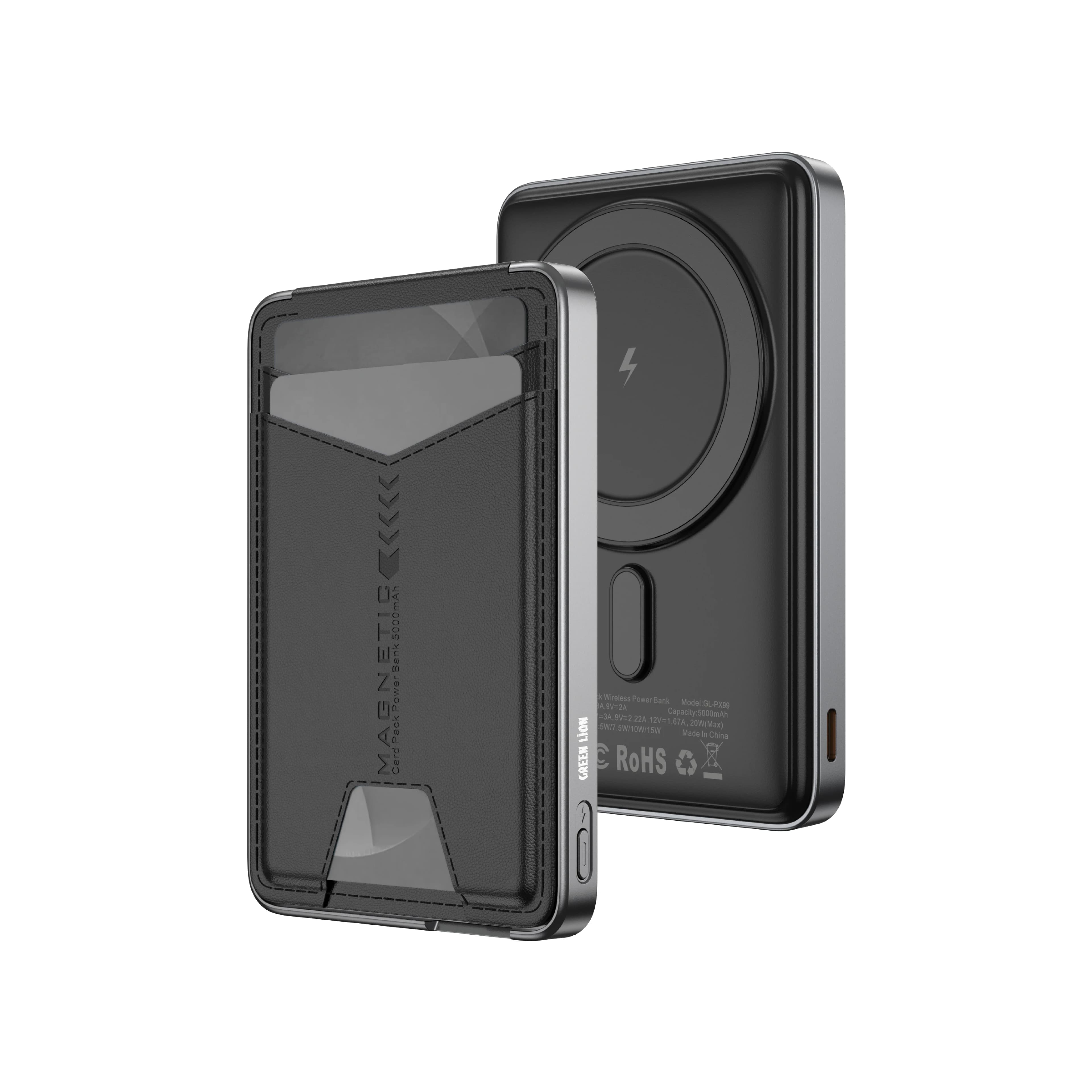 Green Lion Power Bank Mag Mate GNMAGMT5PBBK - 5000mAh, Card Holder, Black — Black 2