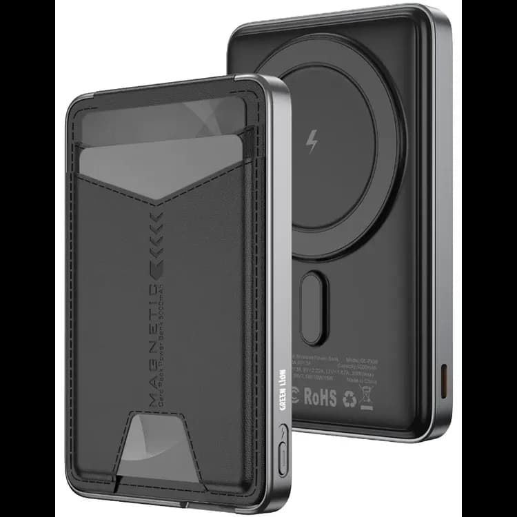 Green Lion Power Bank Mag Mate GNMAGMT5PBBK - 5000mAh, Card Holder, Black — Black 1