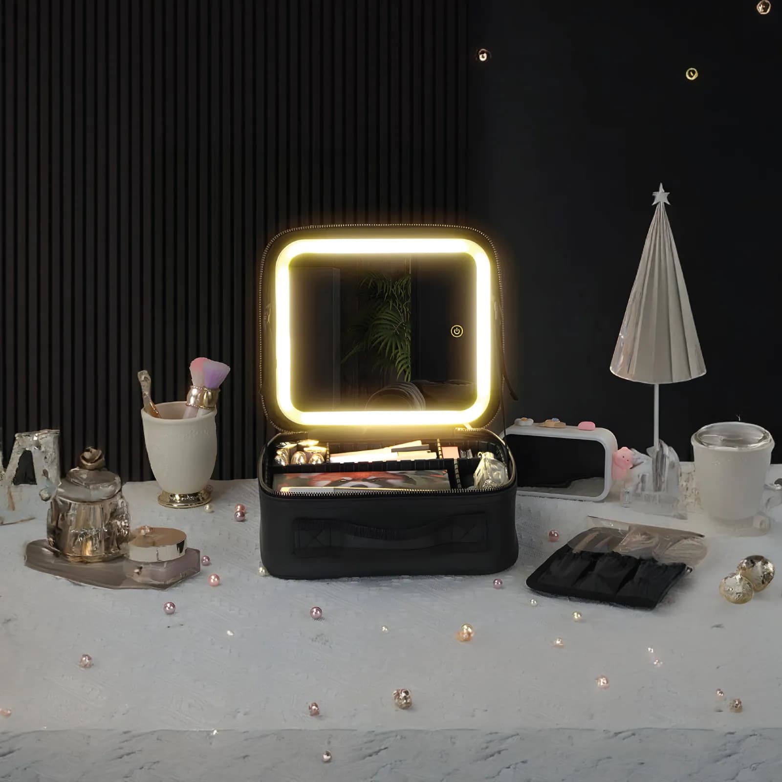 Green Lion Makeup Organizer GNMAKEORGBK - Lighted Mirror, 3 Modes, Black 3