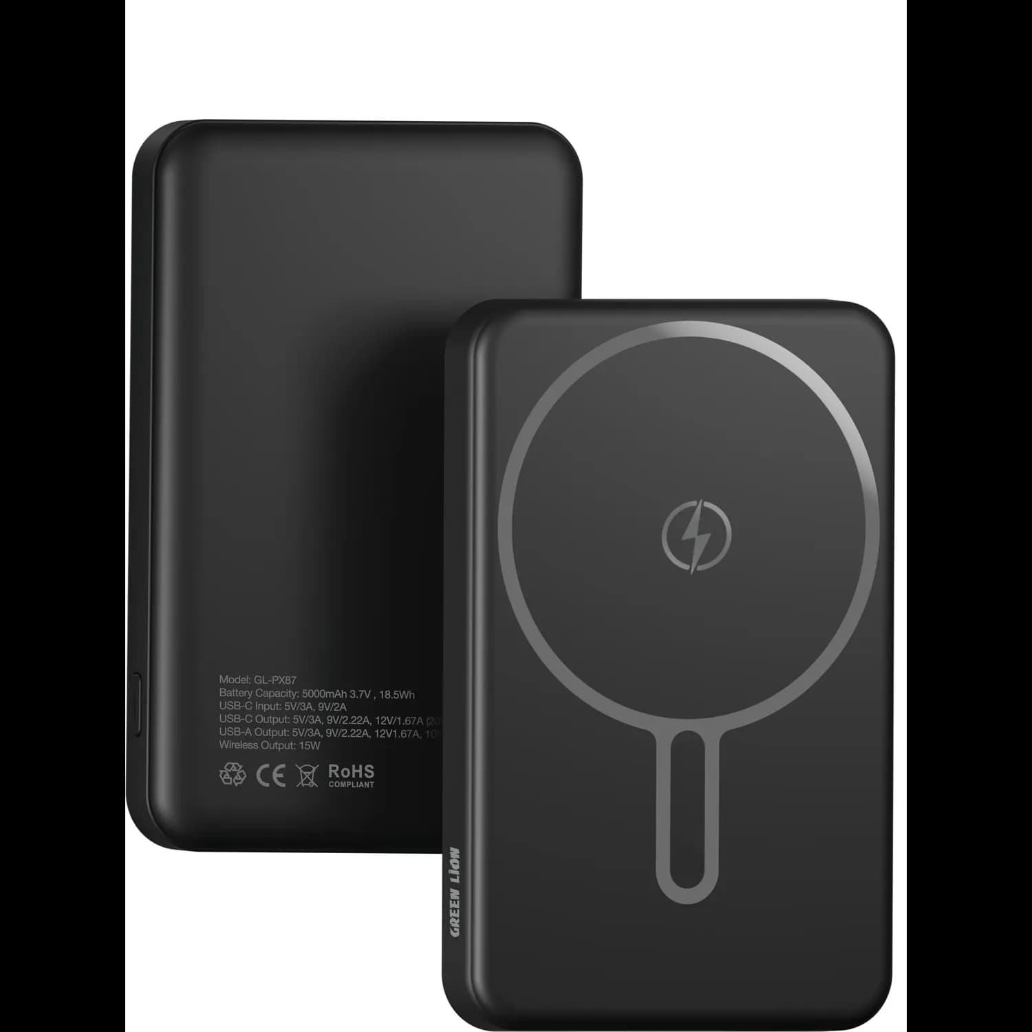 Green Lion Power Bank - 5000mAh PD 20W Wireless, White — Black 1 Green Lion Power Bank - 5000mAh PD 20W Wireless, White — Black 1