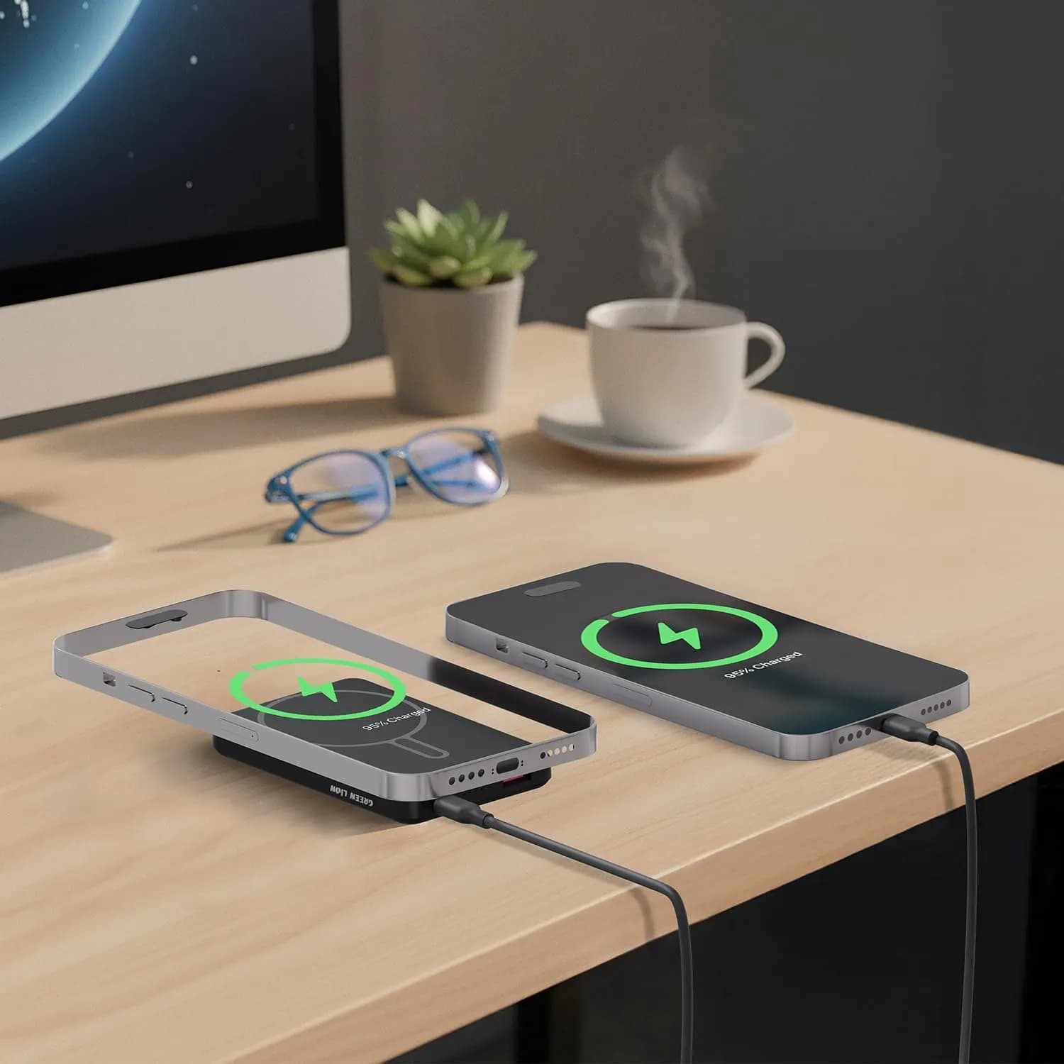 Green Lion Power Bank - 5000mAh PD 20W Wireless, White — Black 3