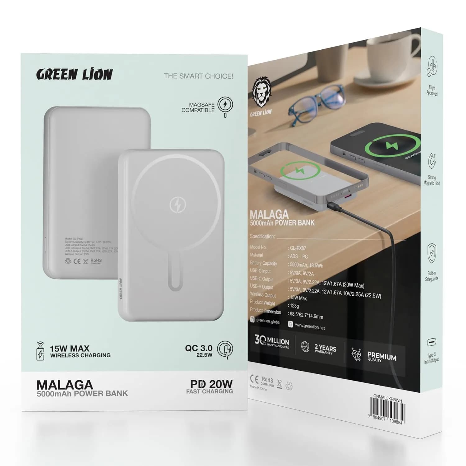 Green Lion Power Bank - 5000mAh PD 20W Wireless, White — Black 4