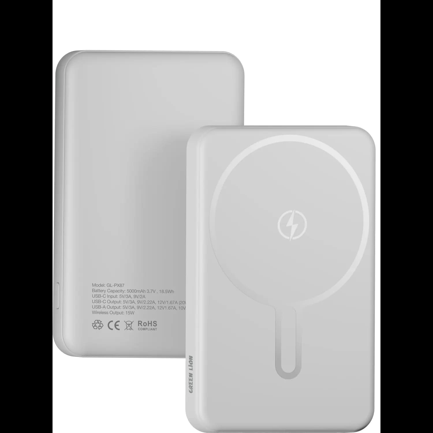 Green Lion Power Bank - 5000mAh PD 20W Wireless, White — Black 2