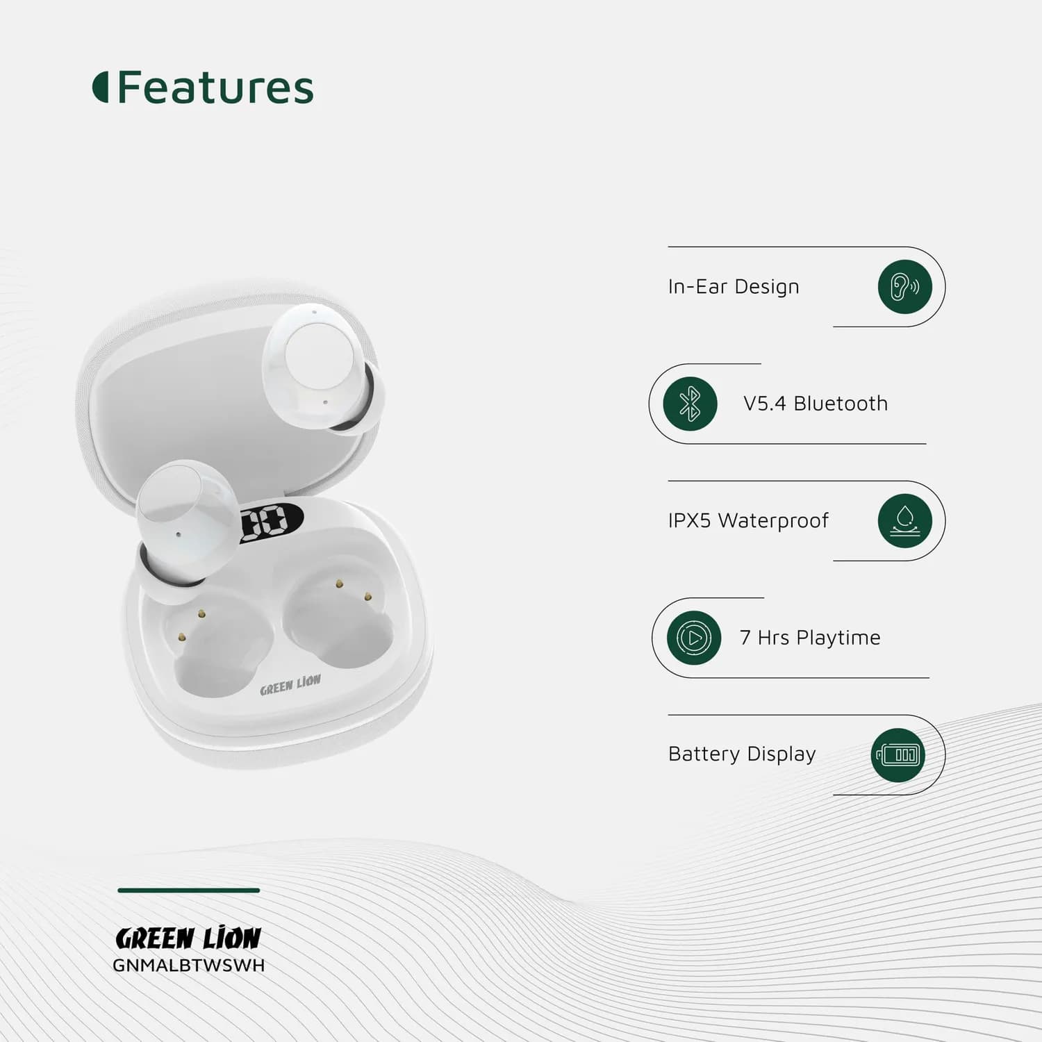 Green Lion Earbuds Malbun - True Wireless, Bluetooth 5.4, White 5