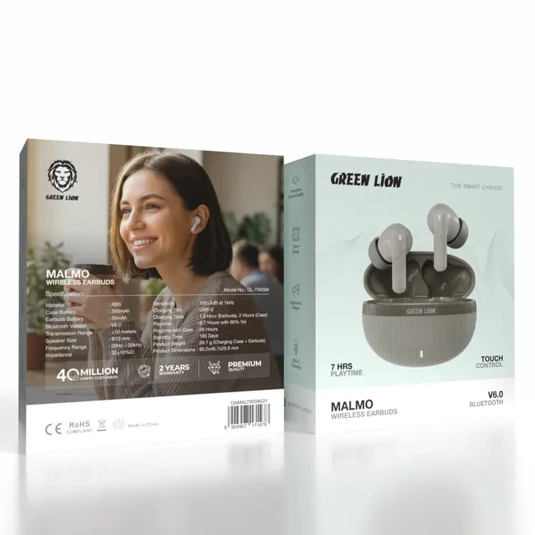Green Lion Wireless Earbuds MALMO - Grey — Black 5