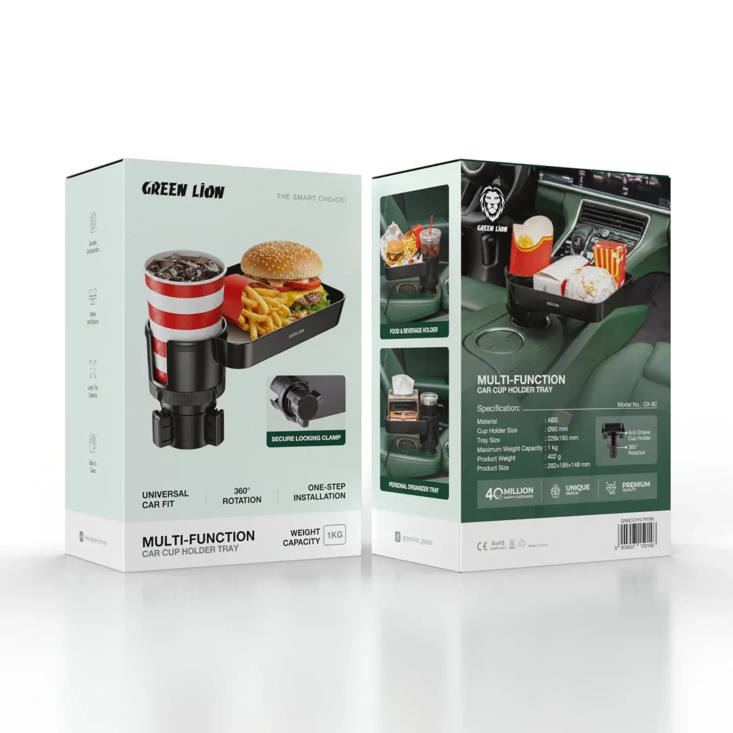 Green Lion Car Cup Holder Tray - Multi-Function, Black 5