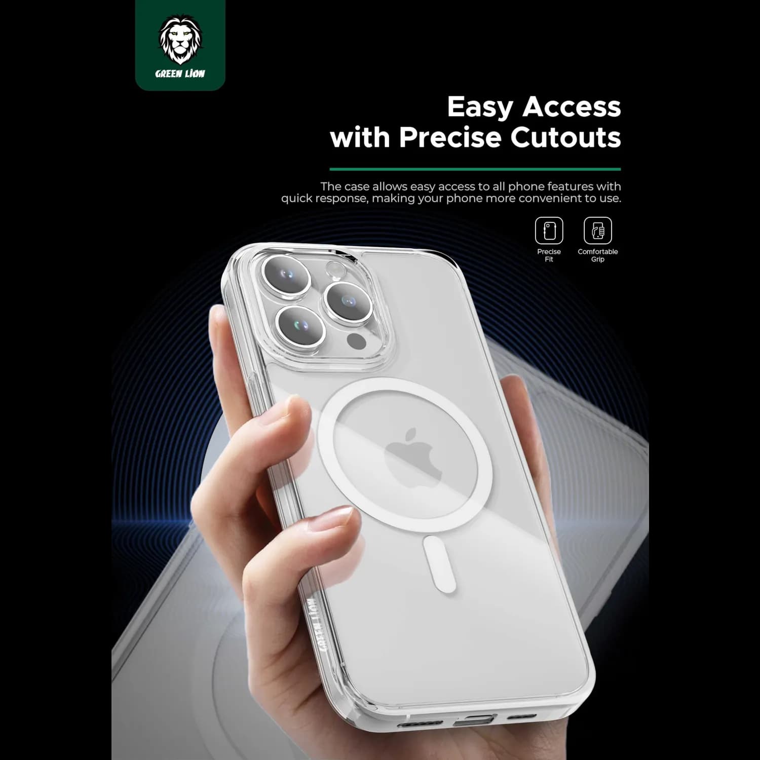 Green Lion iPhone 15 Pro Case Classic - Military-Grade, Clear 3