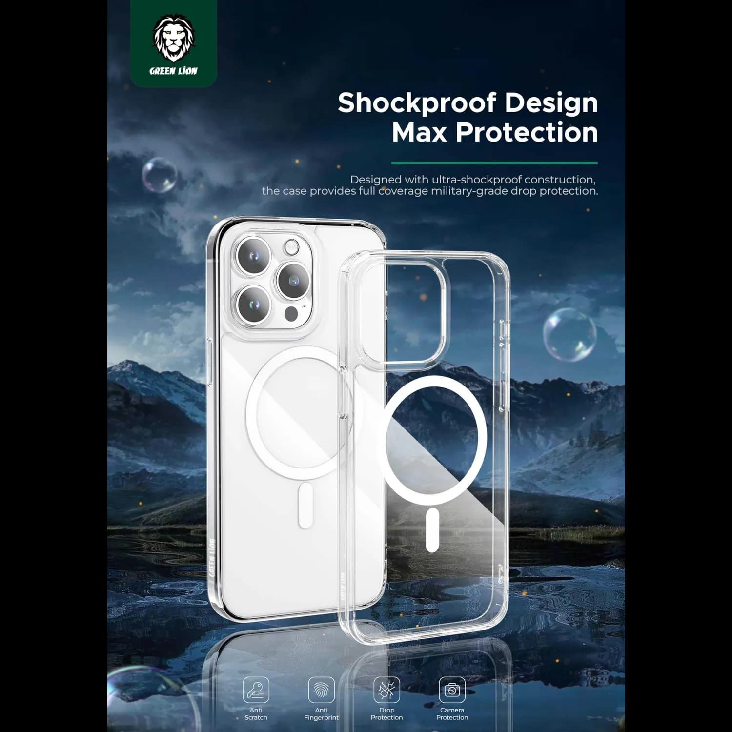 Green Lion iPhone 15 Pro Case Classic - Military-Grade, Clear 4