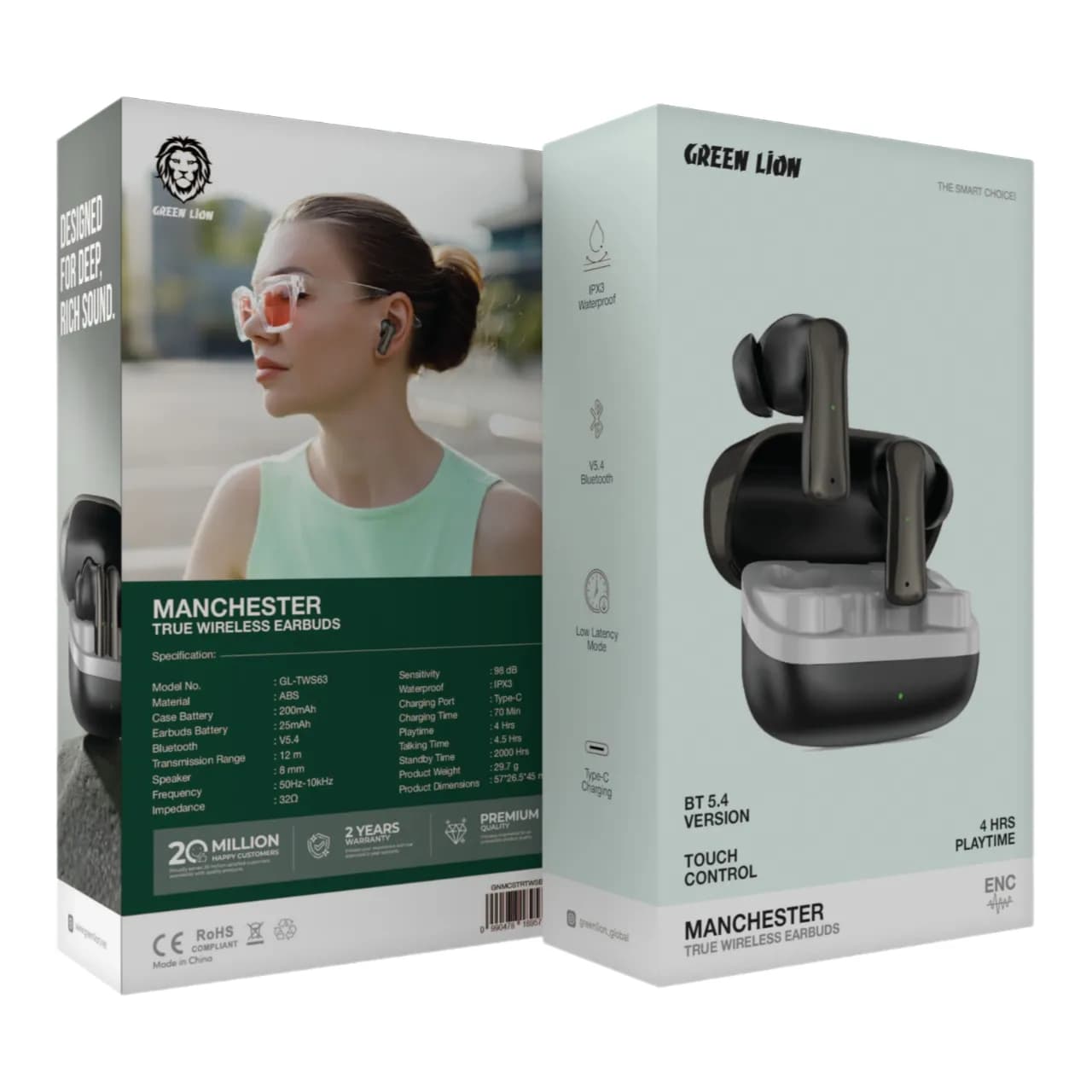 Green Lion Earbuds Manchester - True Wireless, Bluetooth 5.4, Black 1 Green Lion Earbuds Manchester - True Wireless, Bluetooth 5.4, Black 1