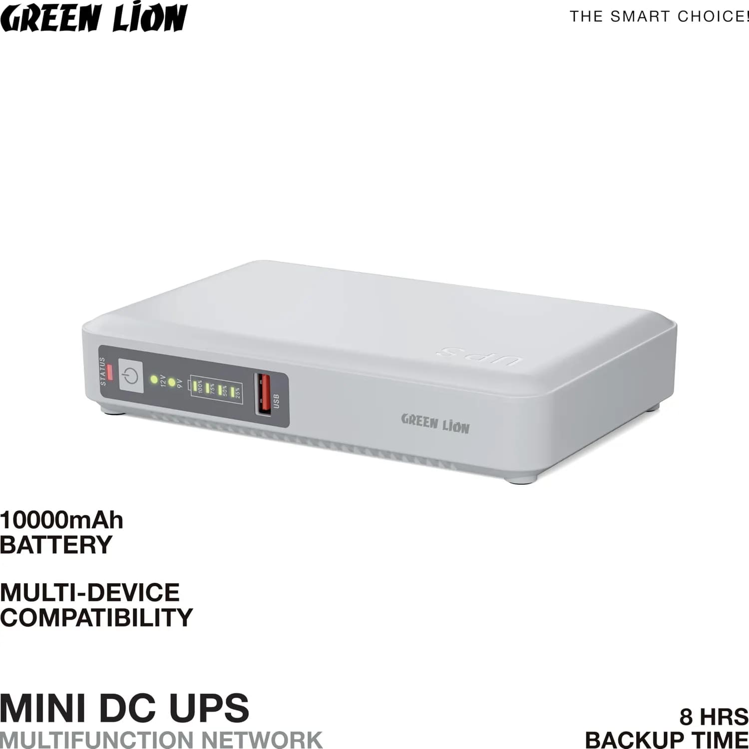 Green Lion Mini DC UPS - 10000mAh Battery Backup, White 3