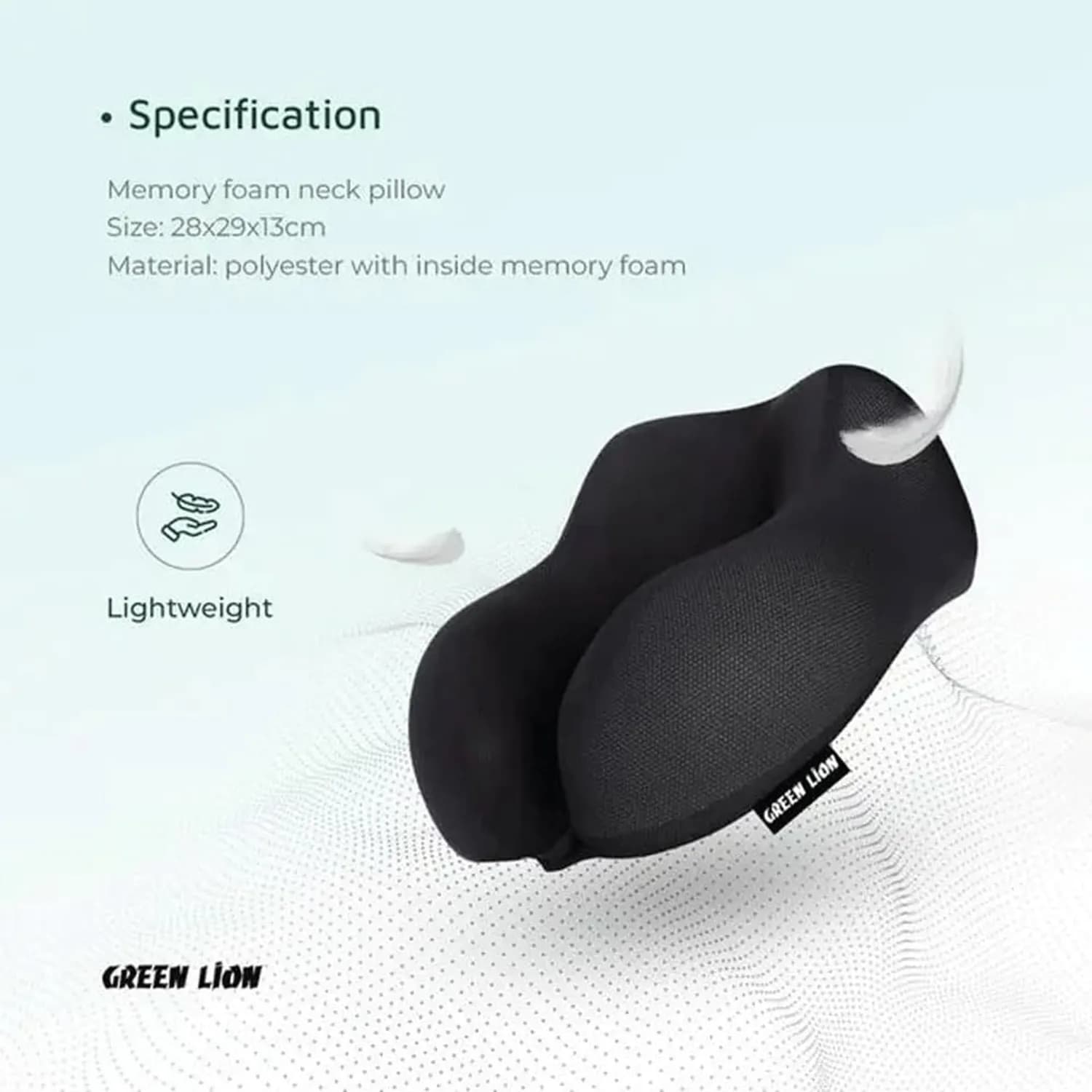 Green Lion Neck Pillow - Memory Foam, Lightweight, Black 4