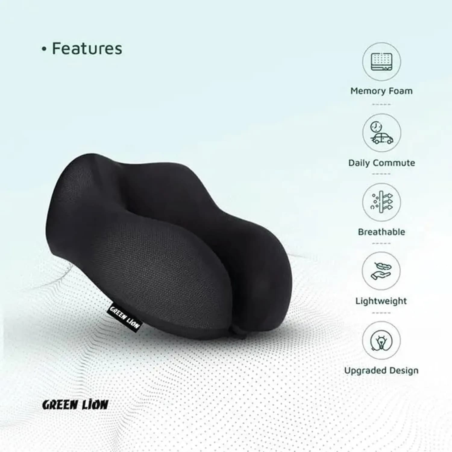 Green Lion Neck Pillow - Memory Foam, Lightweight, Black 5