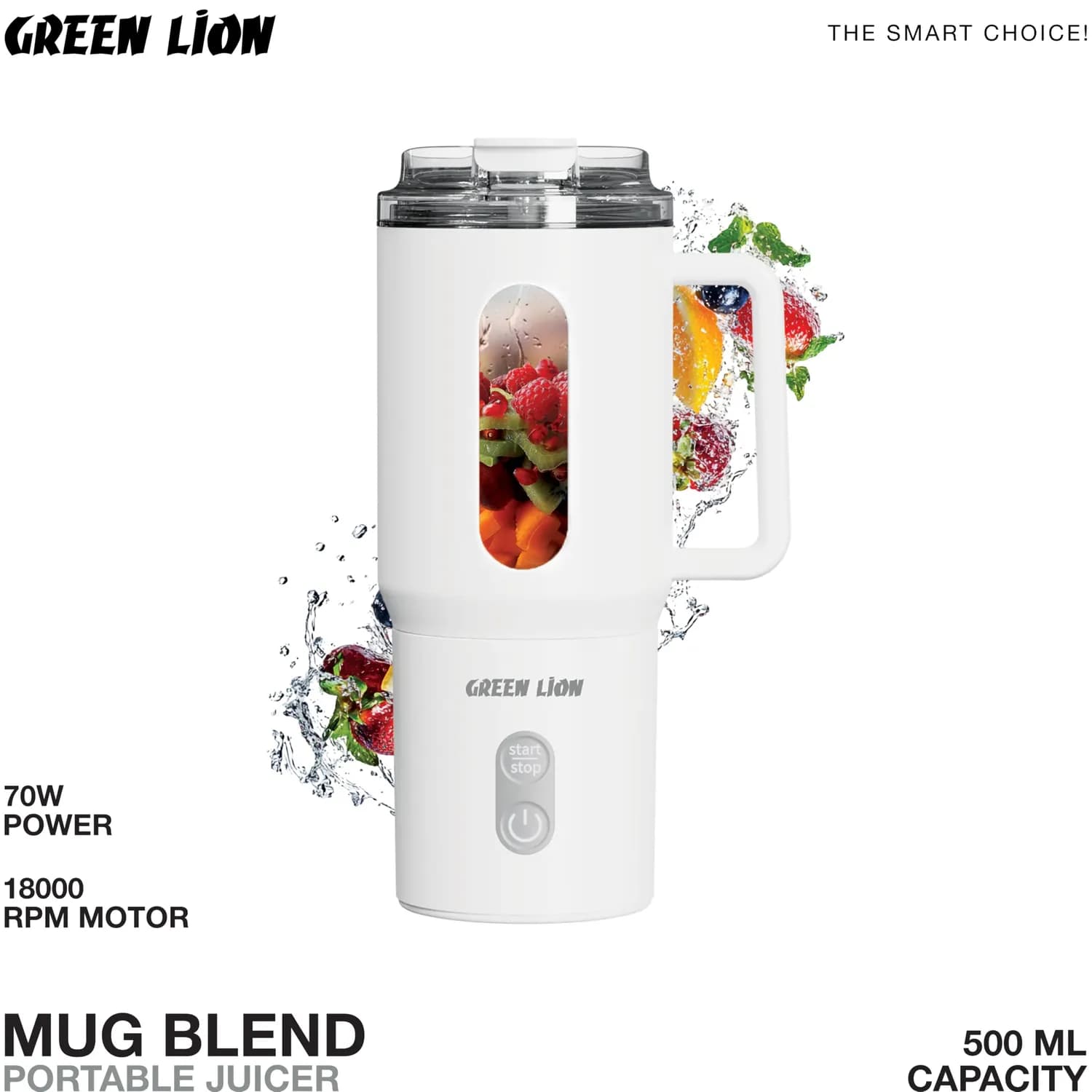 Green Lion Portable Blender - 70W, 500ml, White 4
