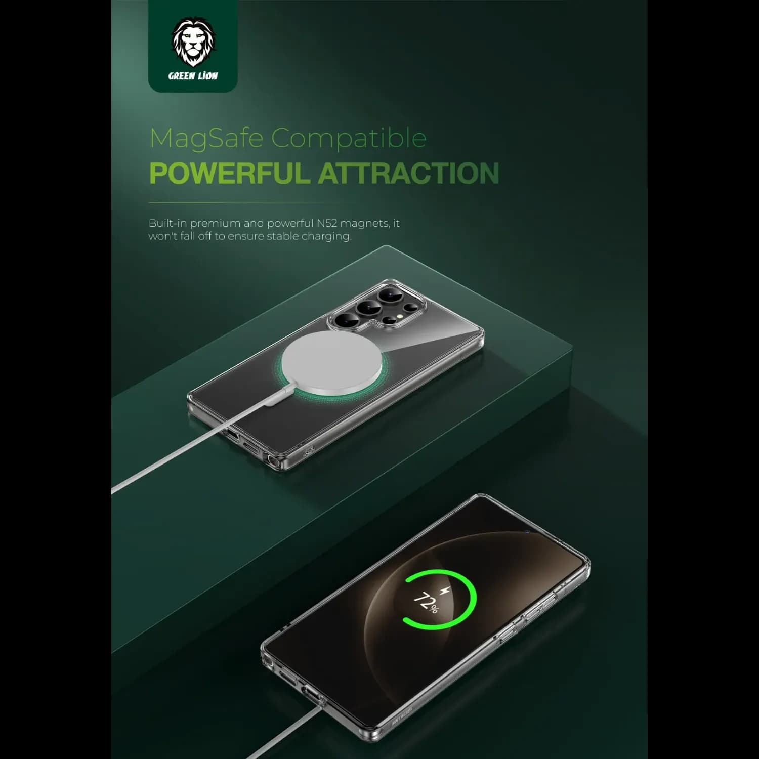 Green Lion Phone Case S25 Plus - Magsafe Compatible, Clear 2
