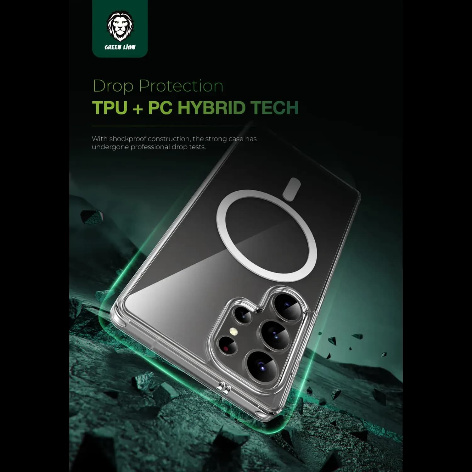 Green Lion Phone Case S25 Plus - Magsafe Compatible, Clear 4