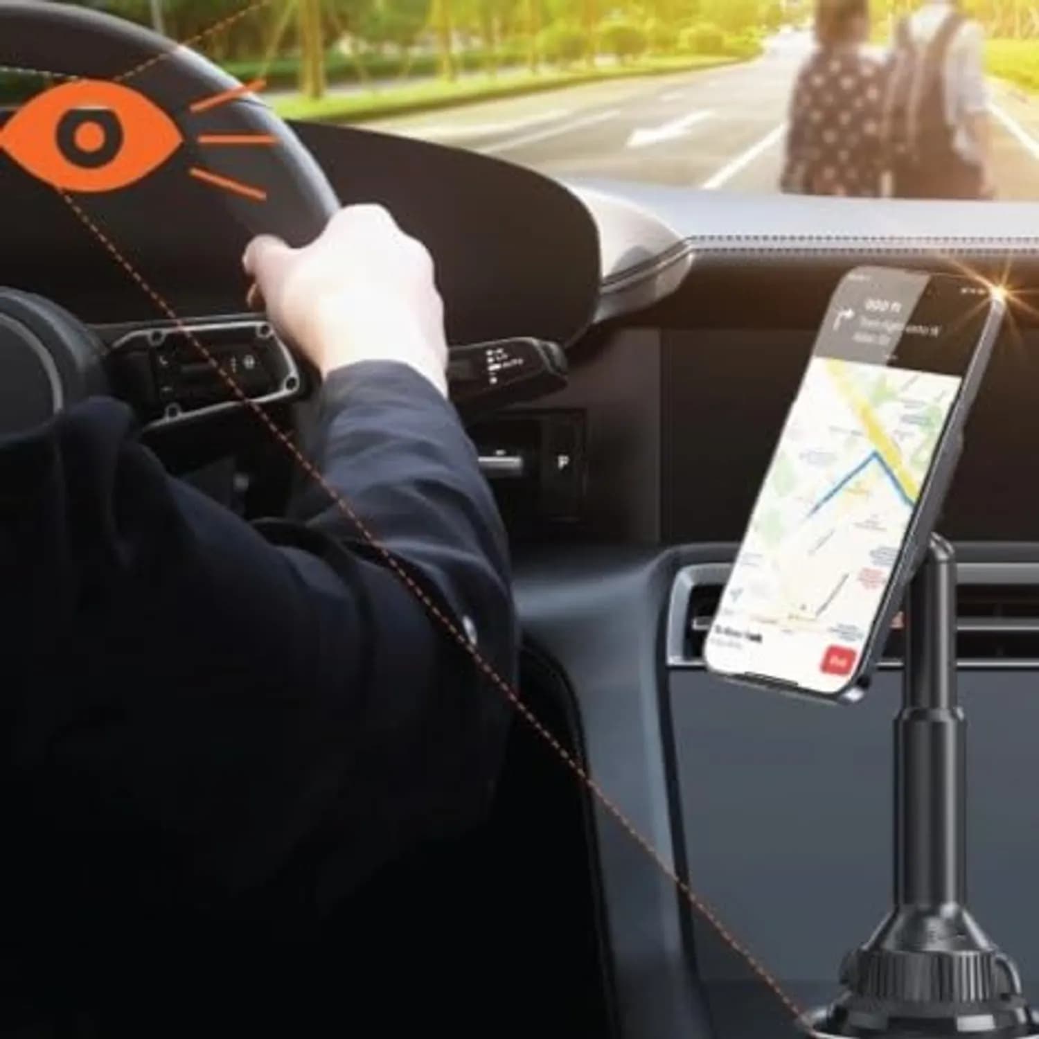 Green Lion Car Cup Holder Phone Mount - Magnetic, 360° Rotation, Black 5