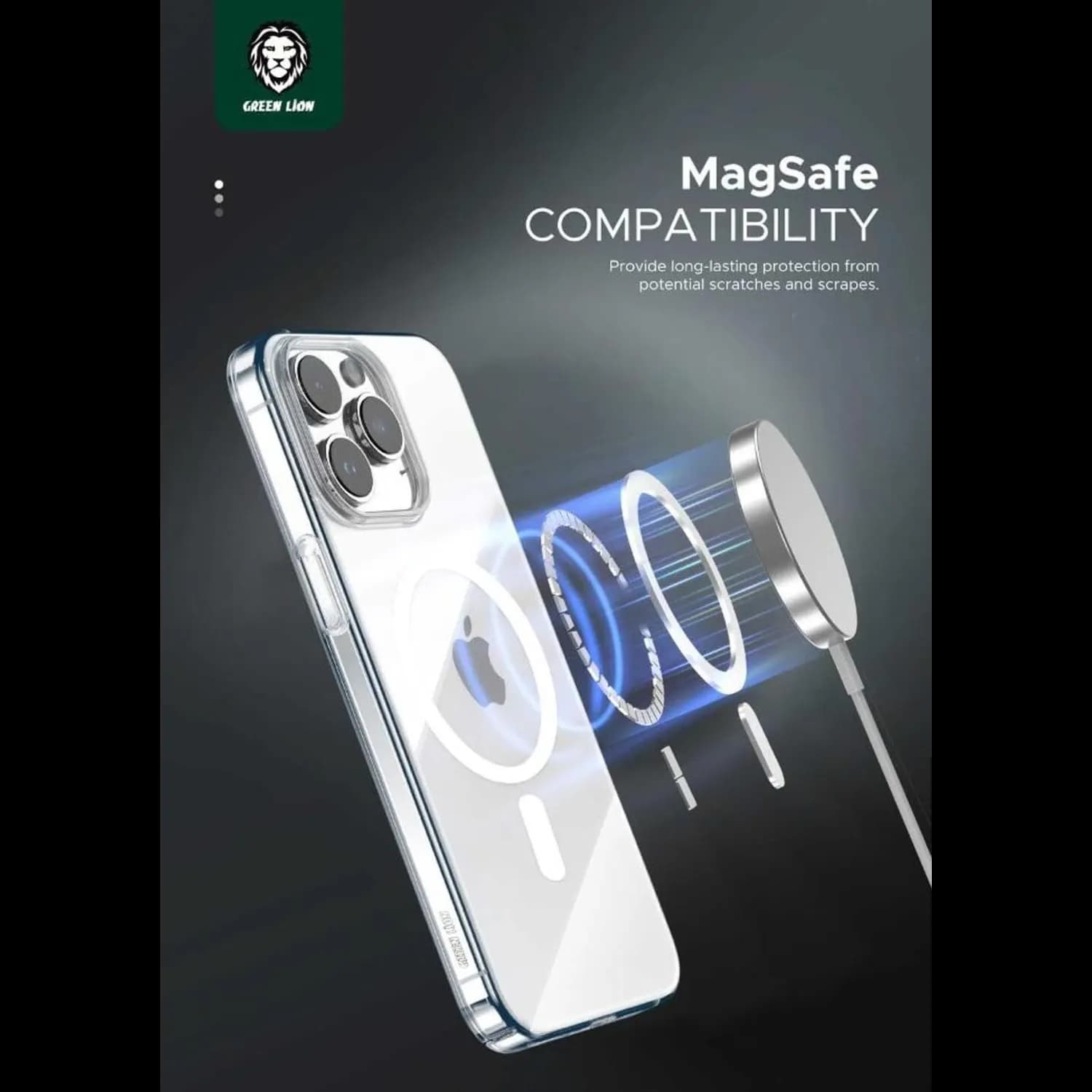 Green Lion iPhone 15 Pro Case - Magnetic Ring, Clear 4