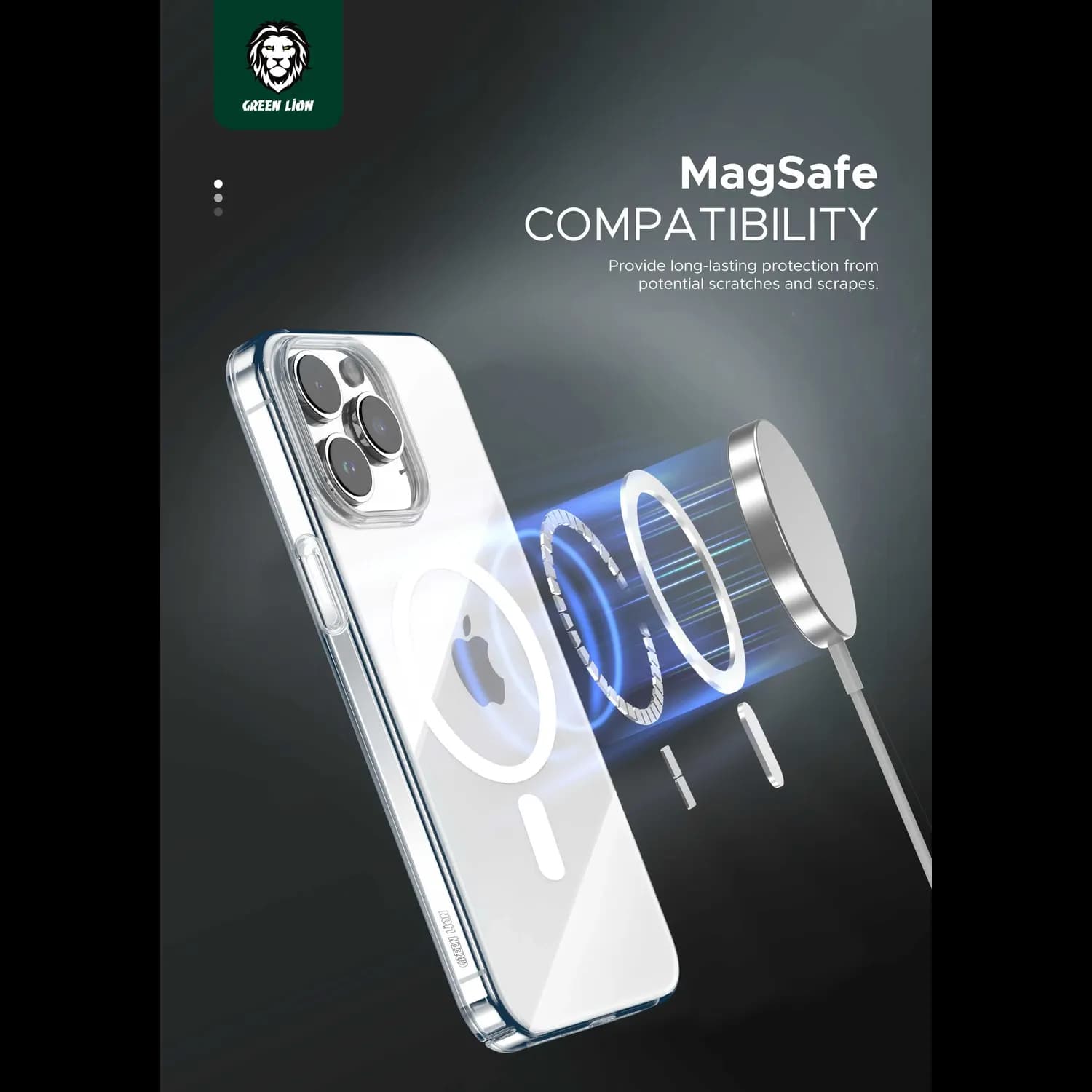Green Lion iPhone 15 Pro Max Case - Magnetic Ring, Clear 2